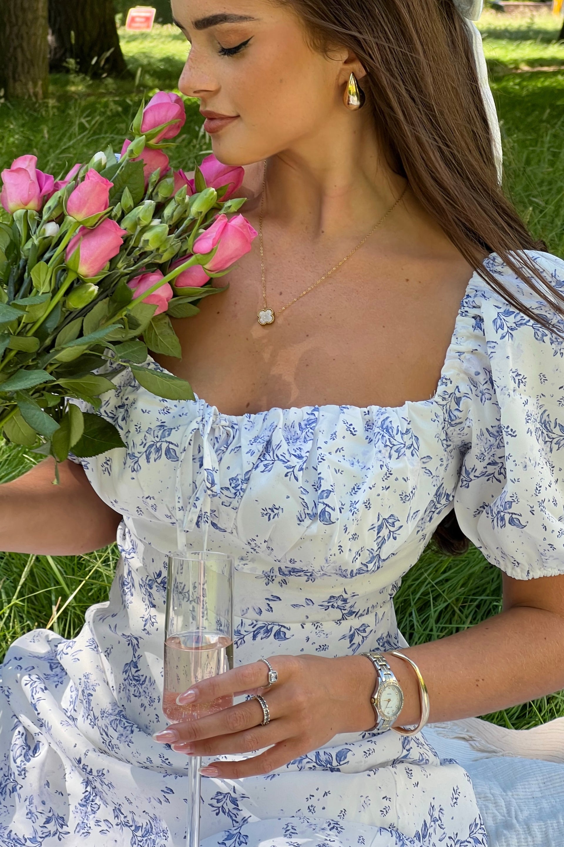 Jemima Square Neck Midi Dress Blue Floral Girl In Mind Jemima Square Neck Midi Dress Blue Floral Girl In Mind