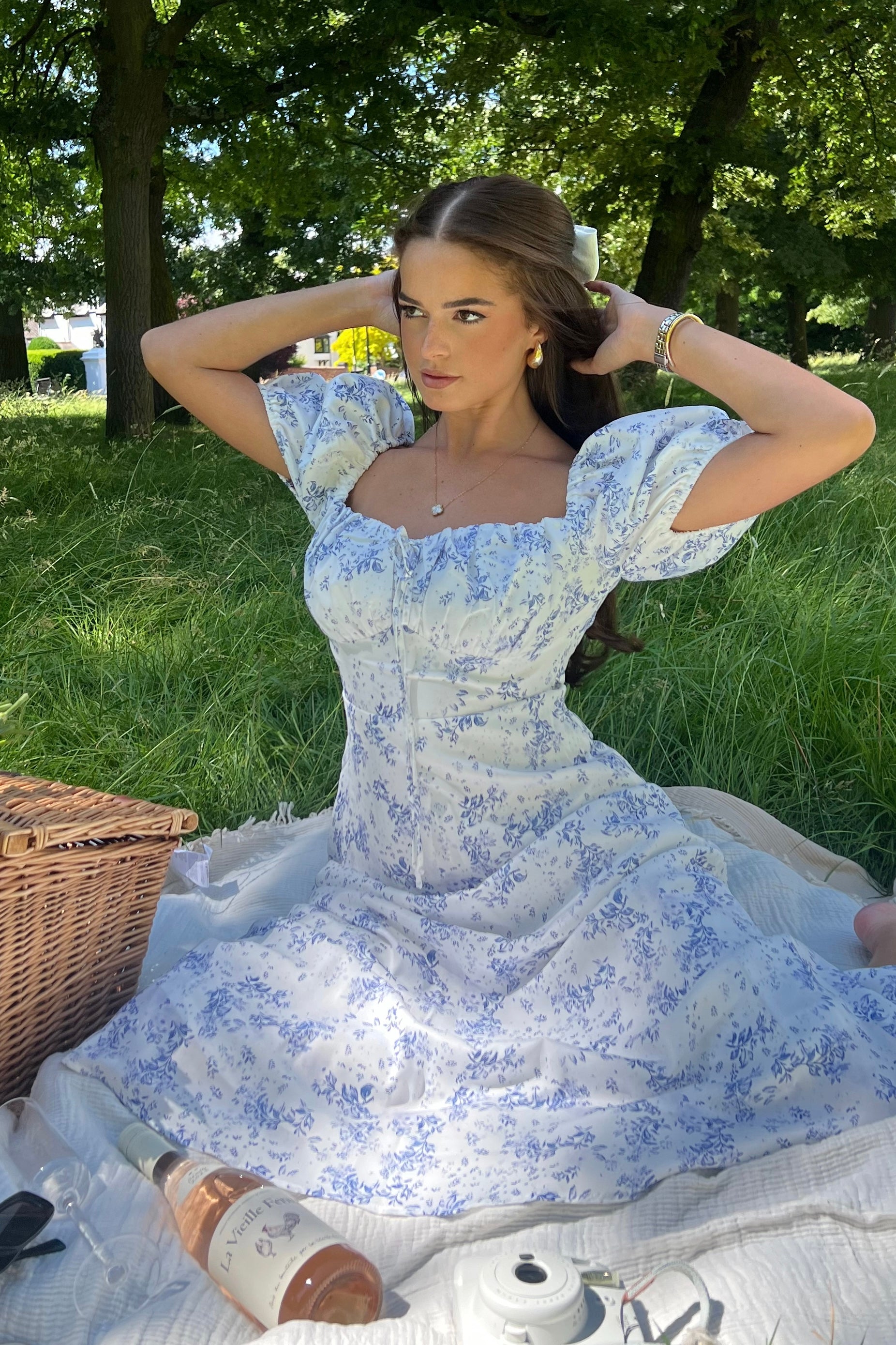 Jemima Square Neck Midi Dress Blue Floral – Girl In Mind Jemima Square Neck Midi Dress Blue Floral – Girl In Mind