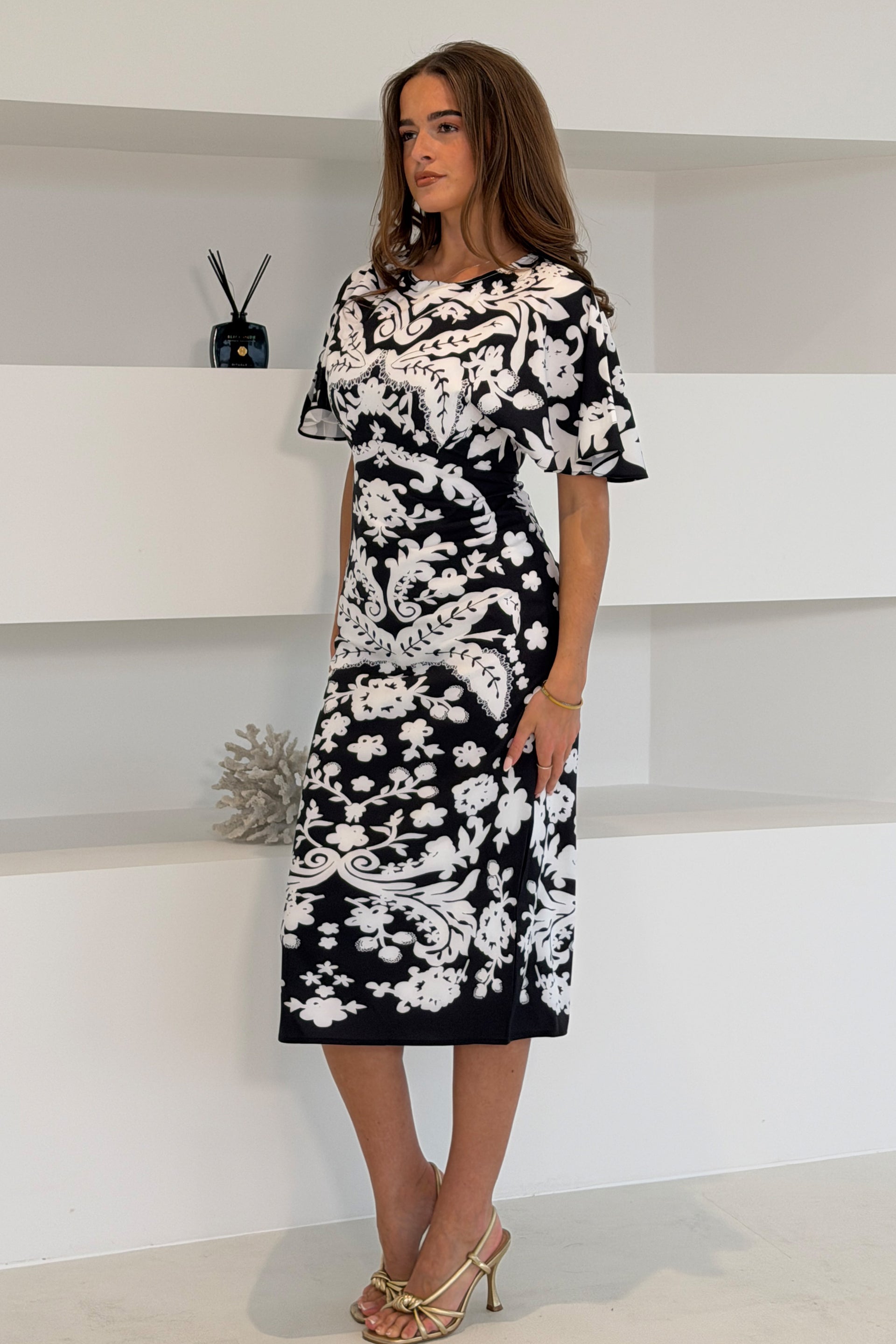 alice and olivia black floral dress Jocelyn Black and White Midi Dress – Girl In Mind