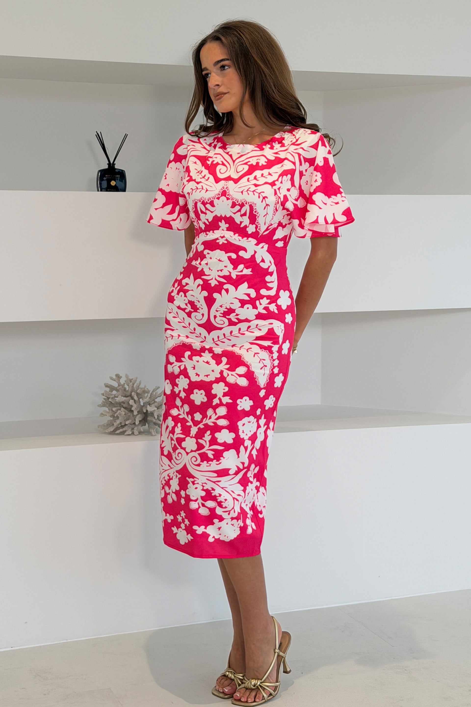 Jocelyn Pink and White Midi Dress