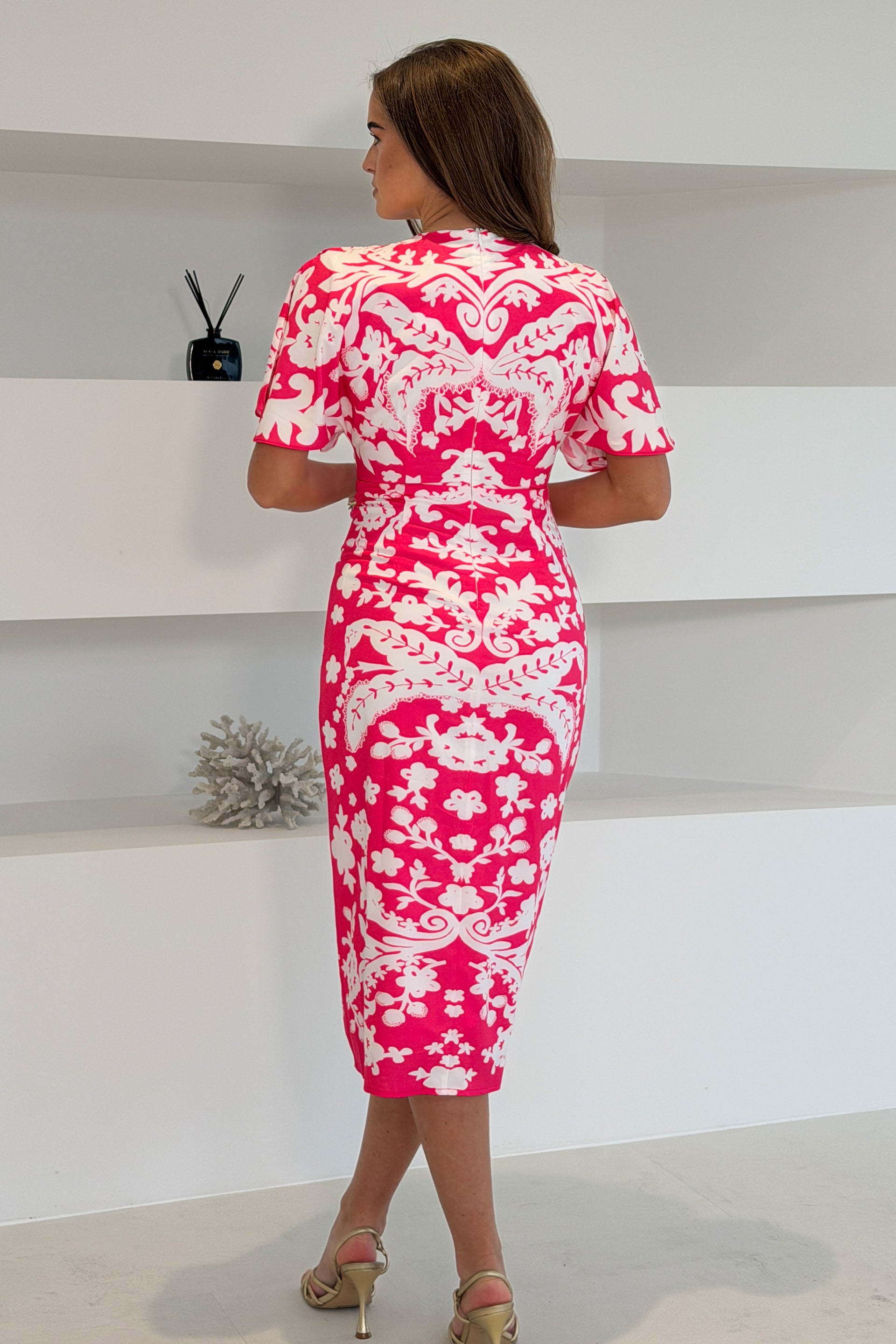 Jocelyn Pink and White Midi Dress