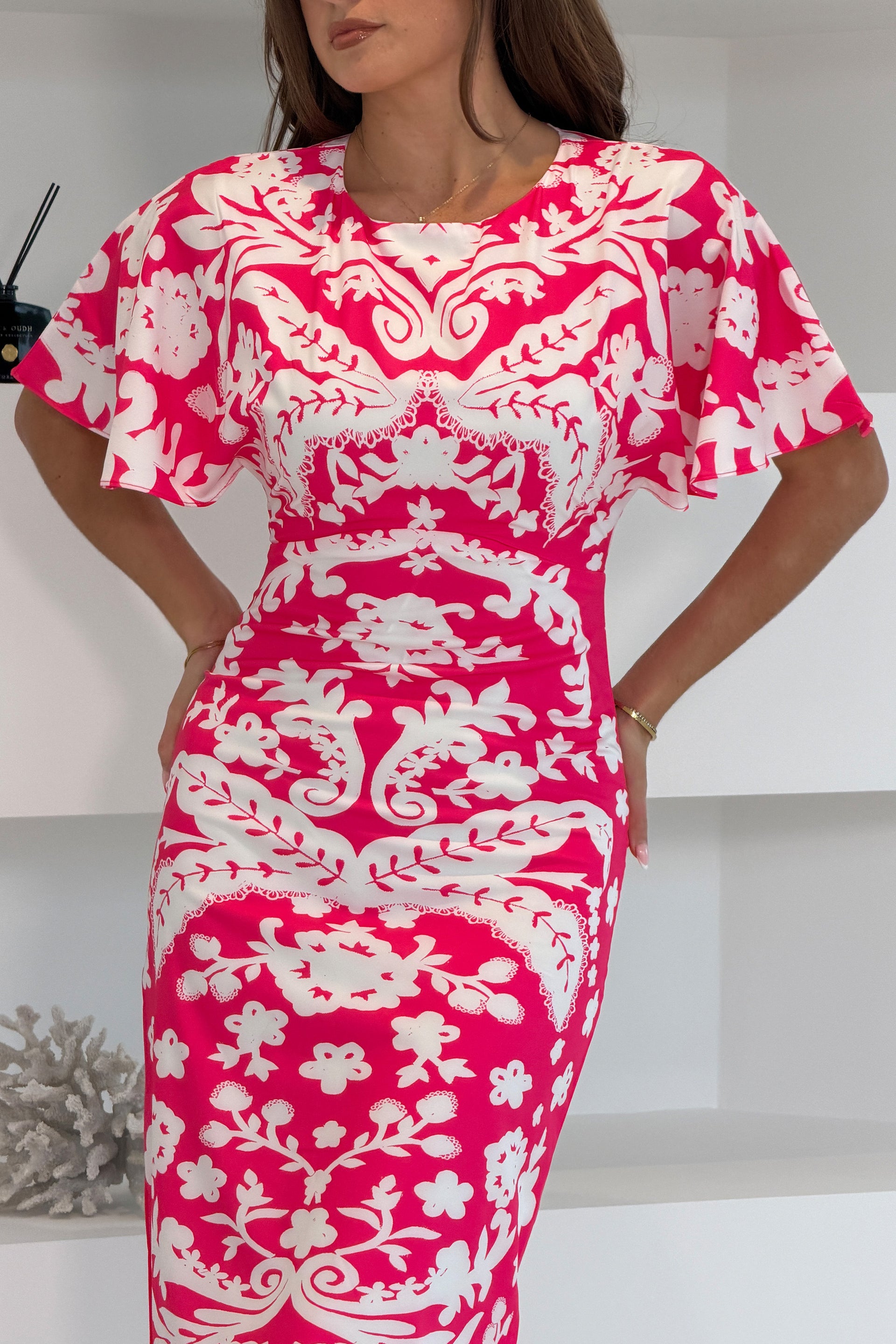 Jocelyn Pink and White Midi Dress
