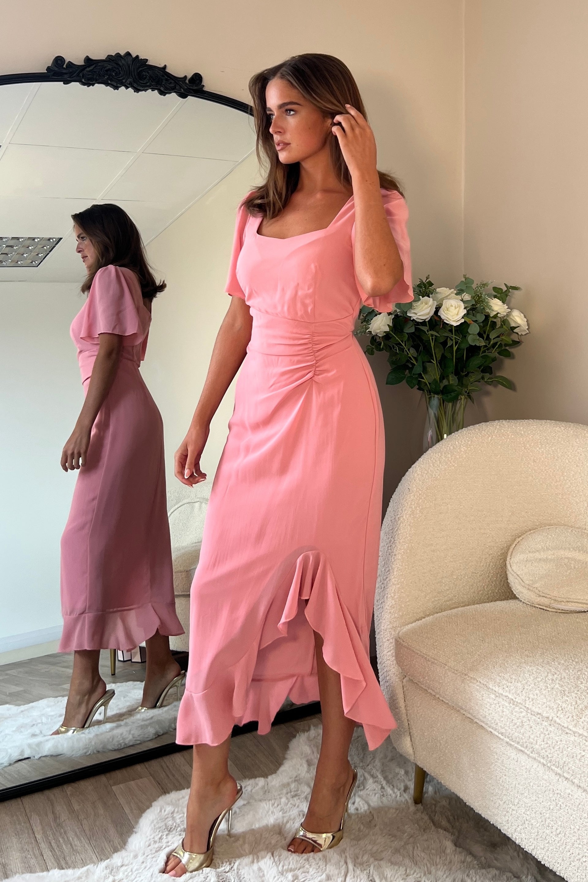 Heidi Blush Ruched Midi Dress Girl In Mind Heidi Blush Ruched Midi Dress Girl In Mind