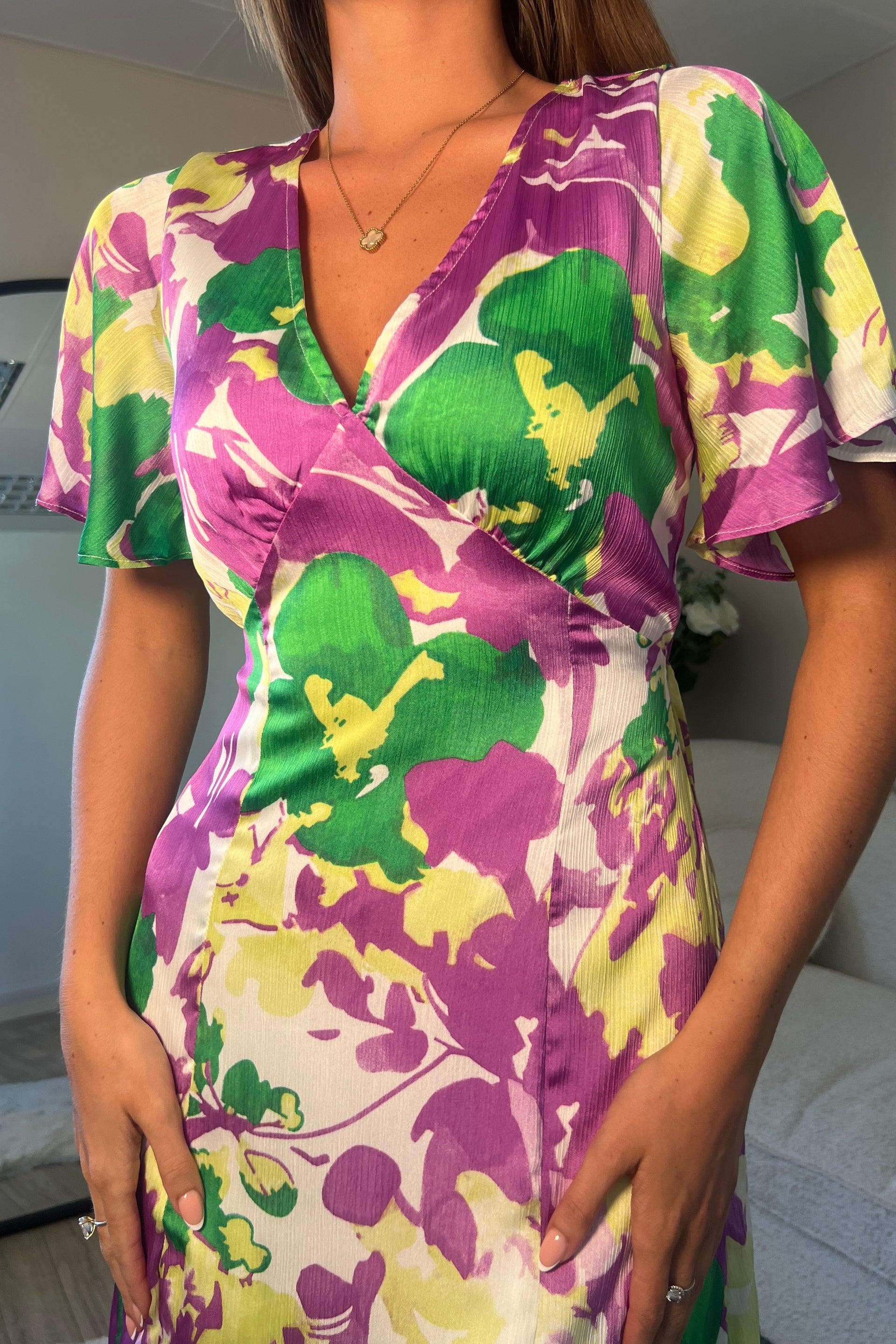 Levi Purple Angel Sleeve Split Leg Midi Dress