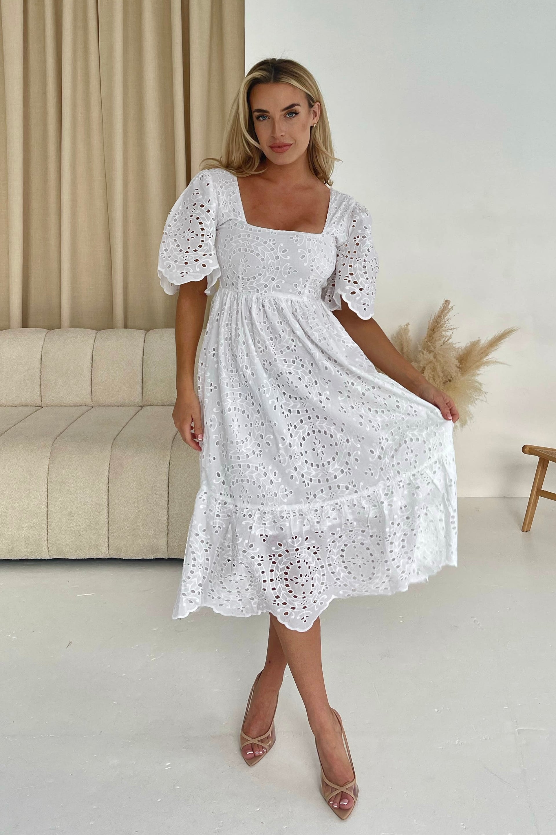 Aspen Broidery Tiered Midaxi Dress White