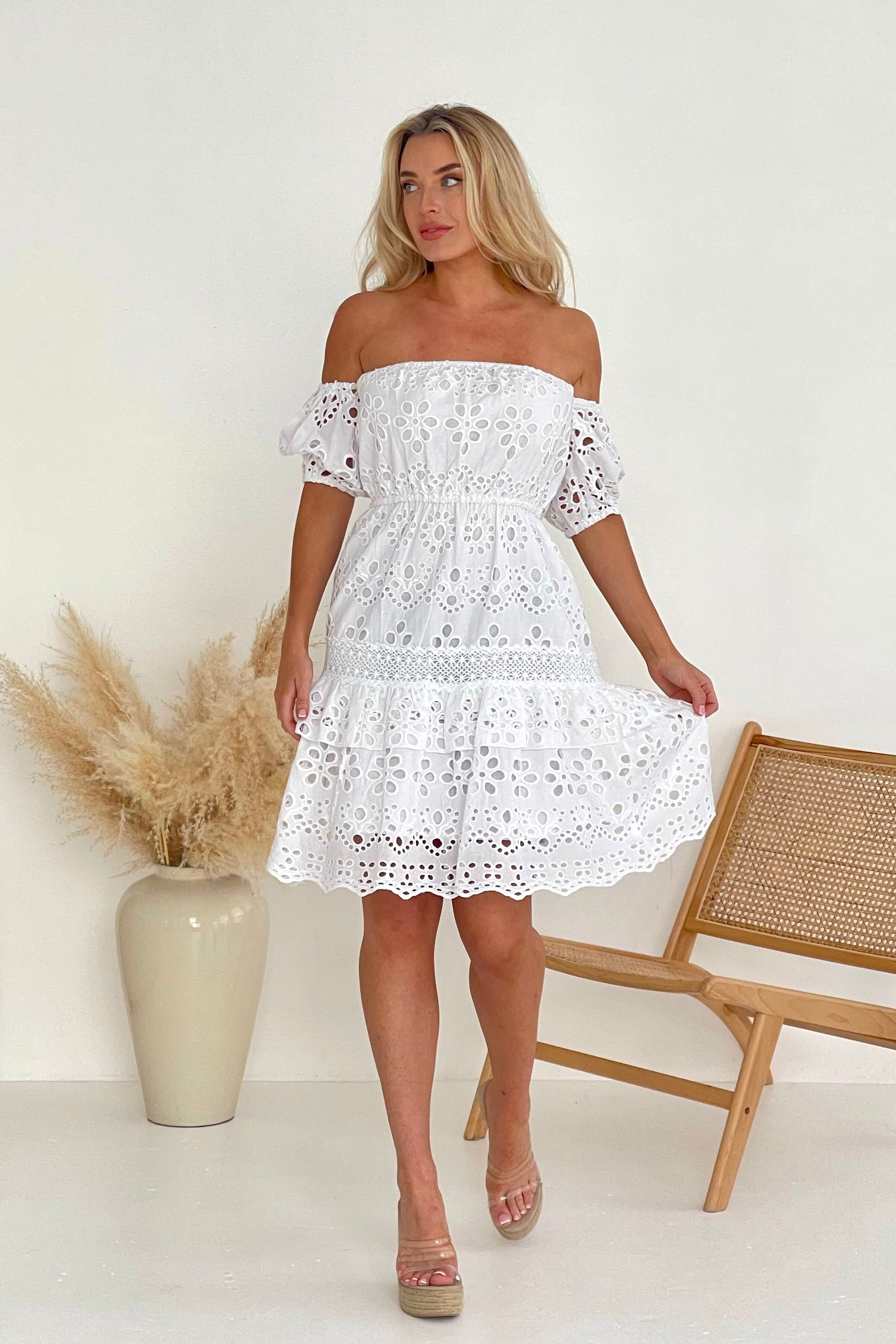 off the shoulder dress uk Lily Green Floral Off Shoulder Flared Dress