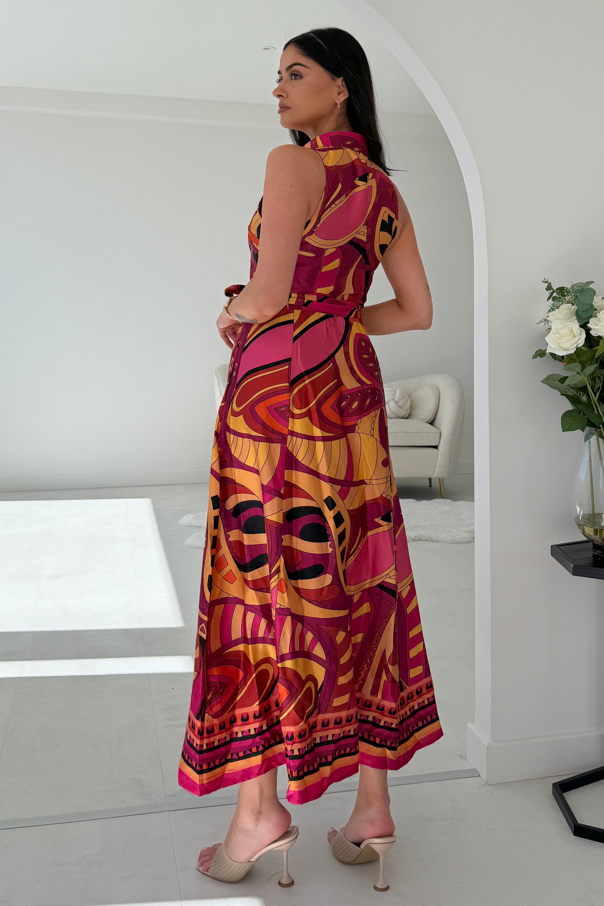 Rhia Sleeveless Boarder Print Shirt Maxi Dress