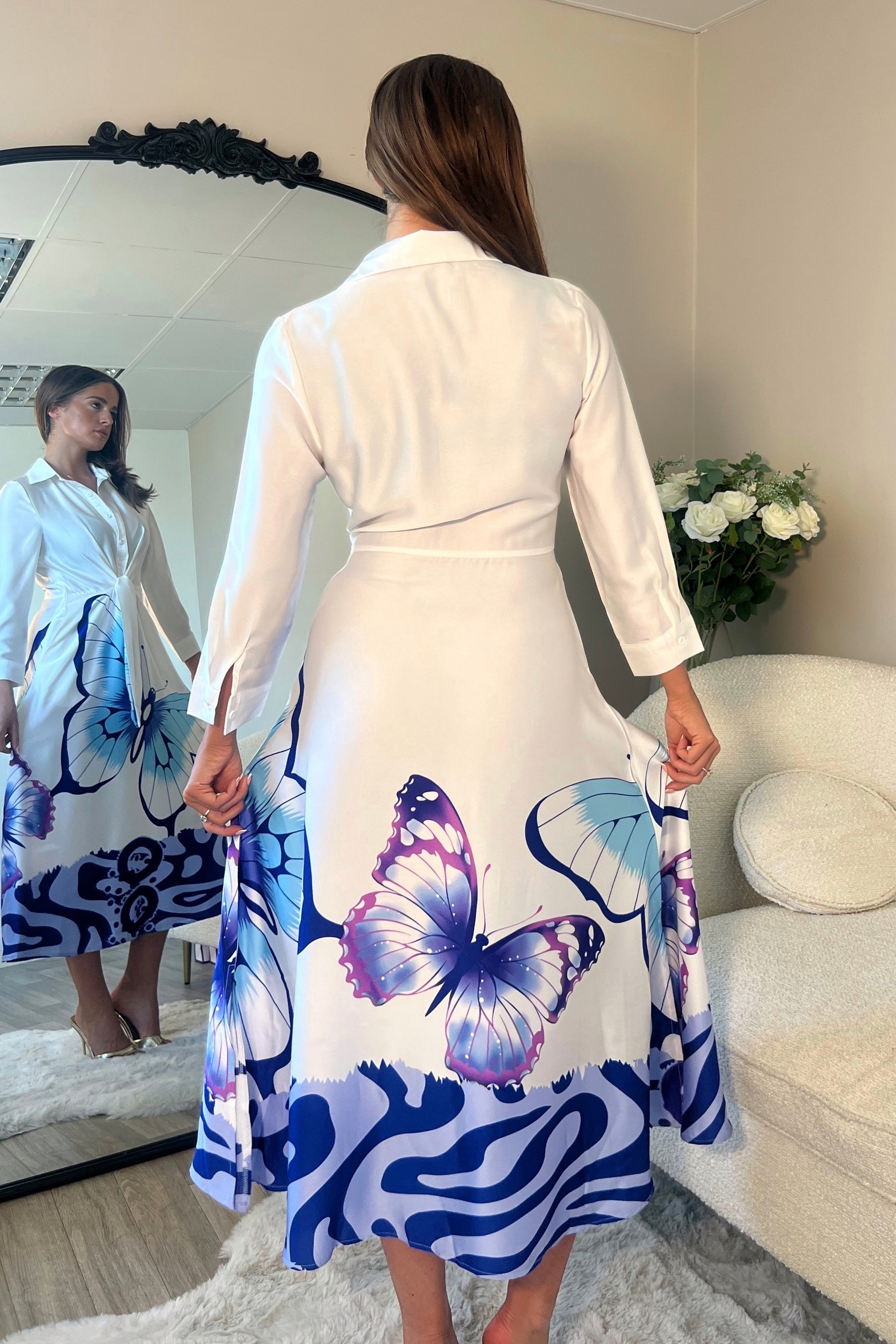 blue floral sleeve dress Blue Denim Button Front Maxi Dress - All Dresses main image 1