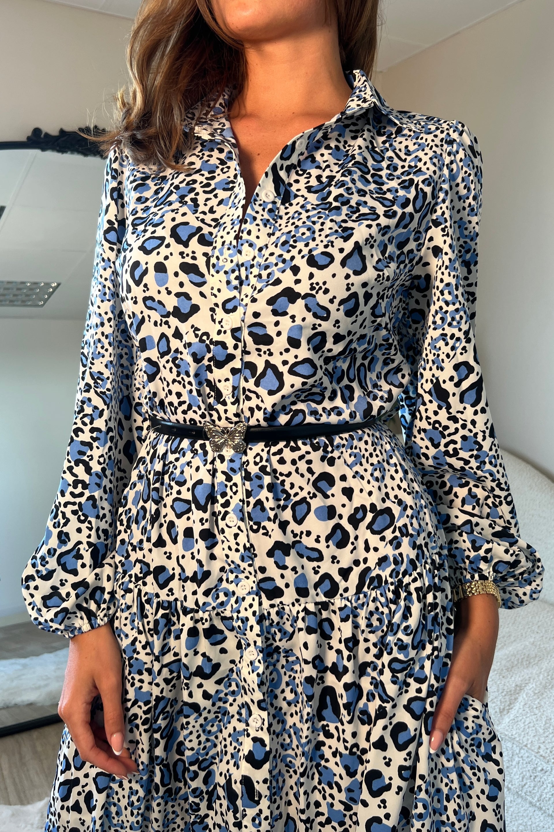 Carole Butterfly Belt Maxi Shirt Dress Blue Print – Girl In Mind