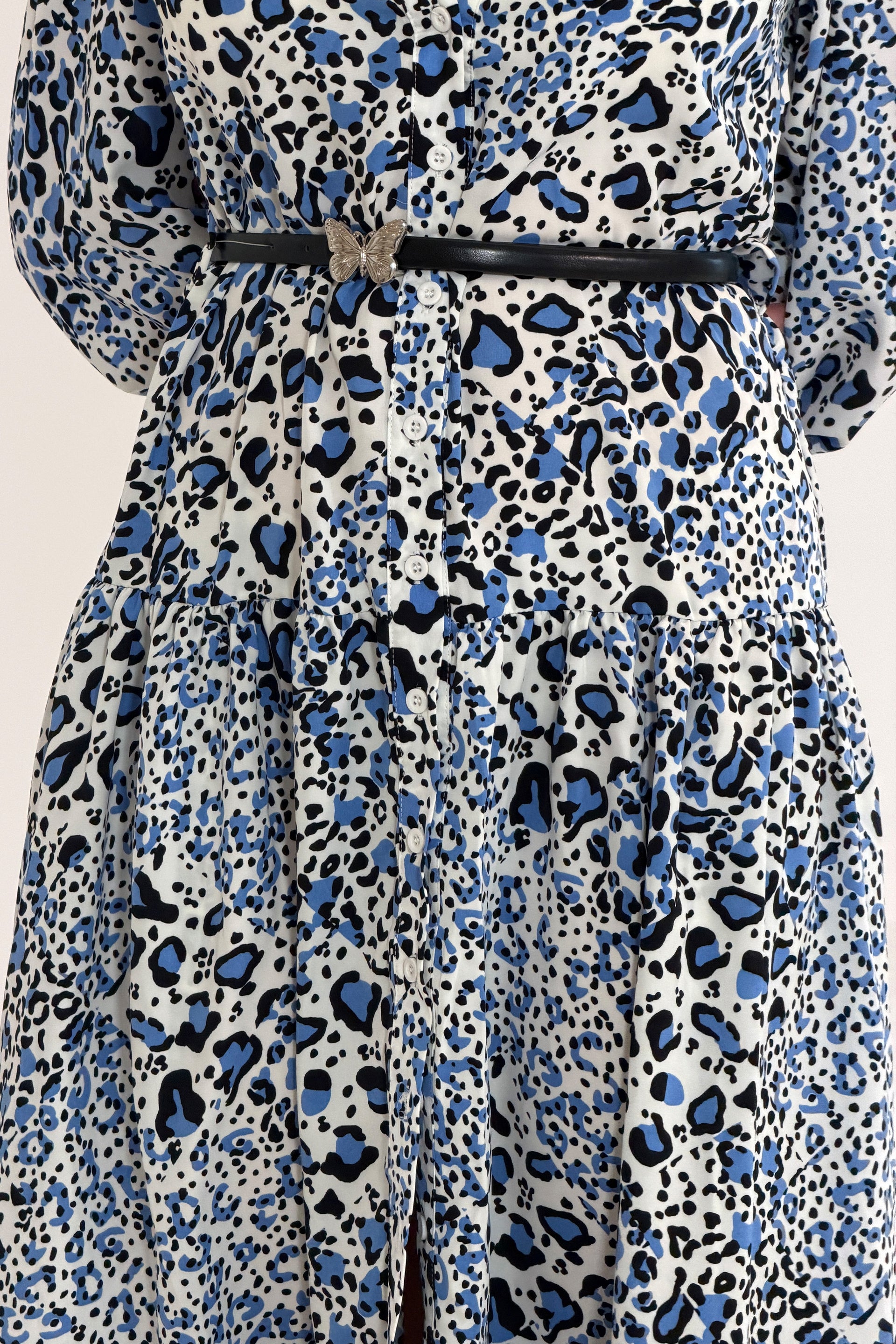 Carole Butterfly Belt Maxi Shirt Dress Blue Print