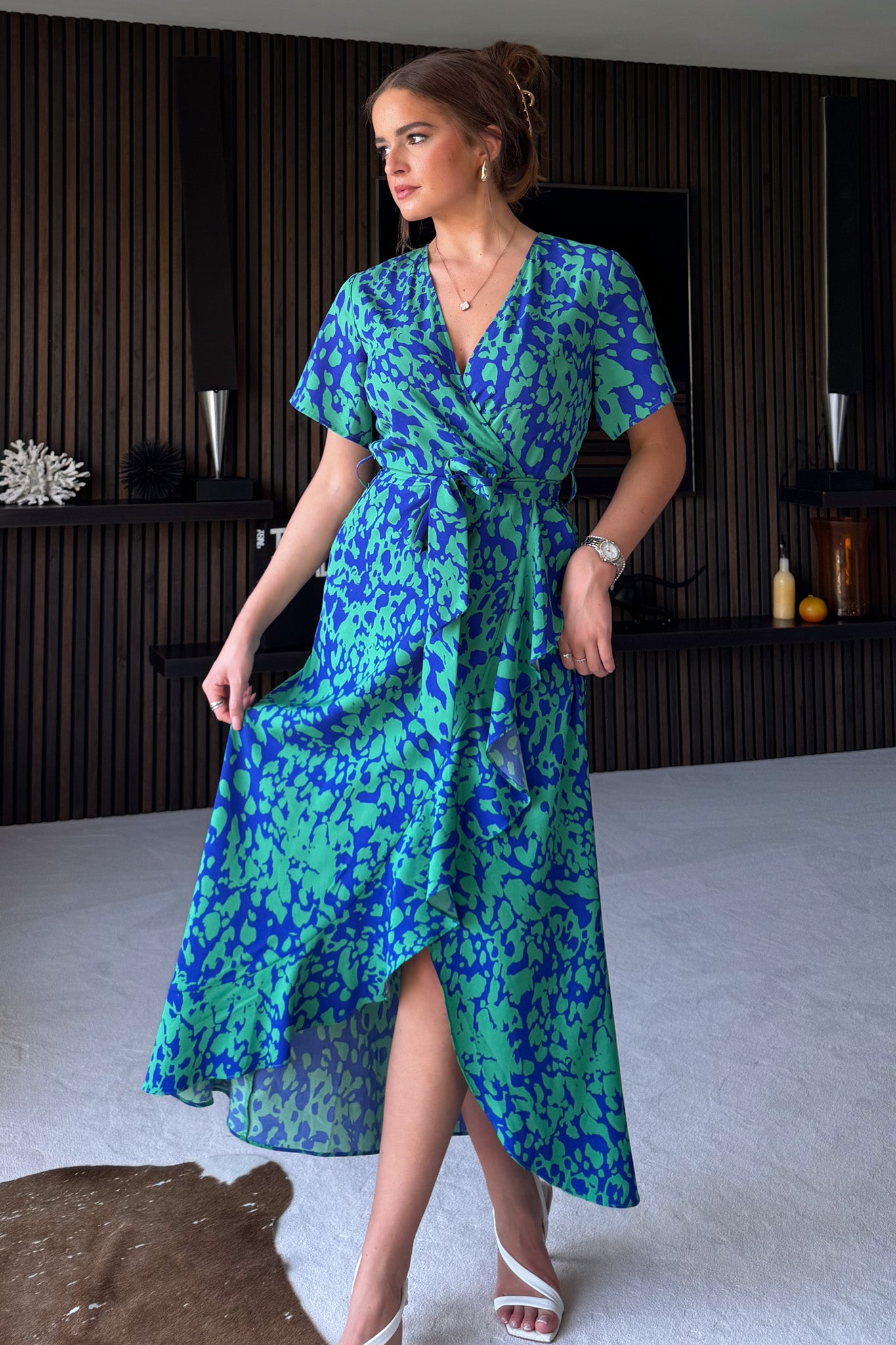 Farren Wrap Maxi Dress Green Blue Animal Girl In Mind Farren Wrap Maxi Dress Green Blue Animal Girl In Mind