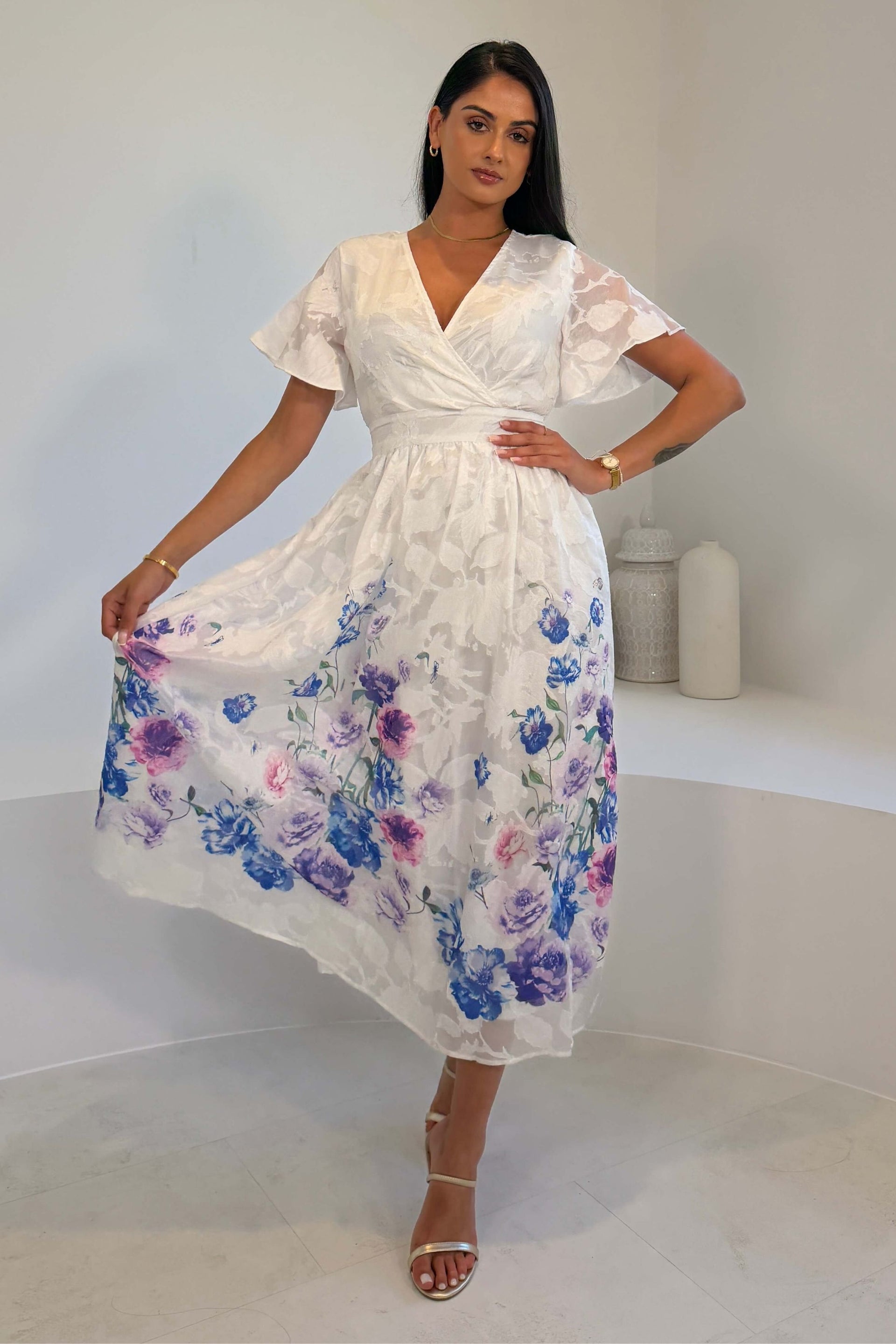 Lucy Printed Burnout Midi Dress