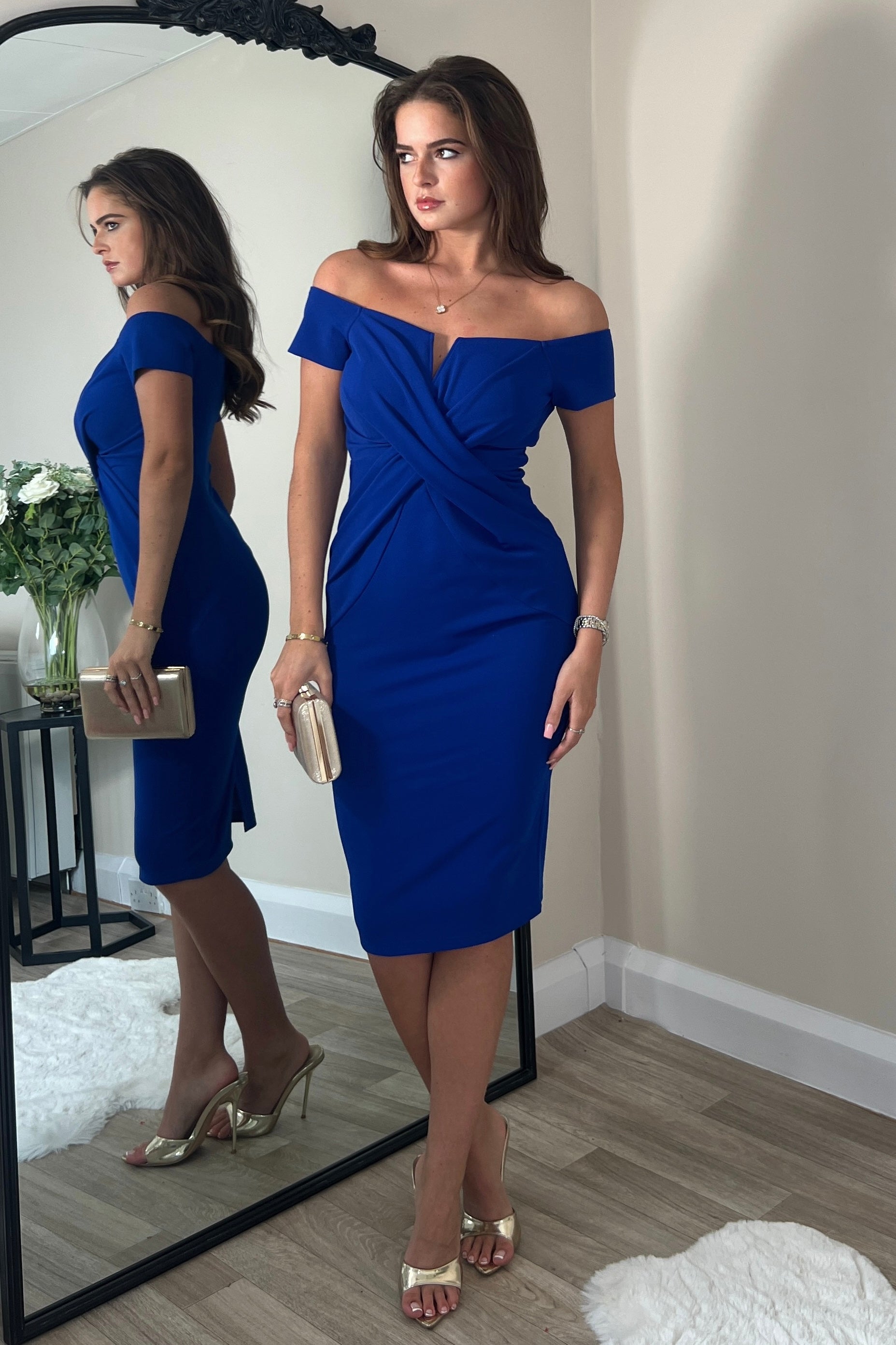 Halo Off The Shoulder Twist Detail Midi Dress Cobalt Girl In Mind Halo Off The Shoulder Twist Detail Midi Dress Cobalt Girl In Mind