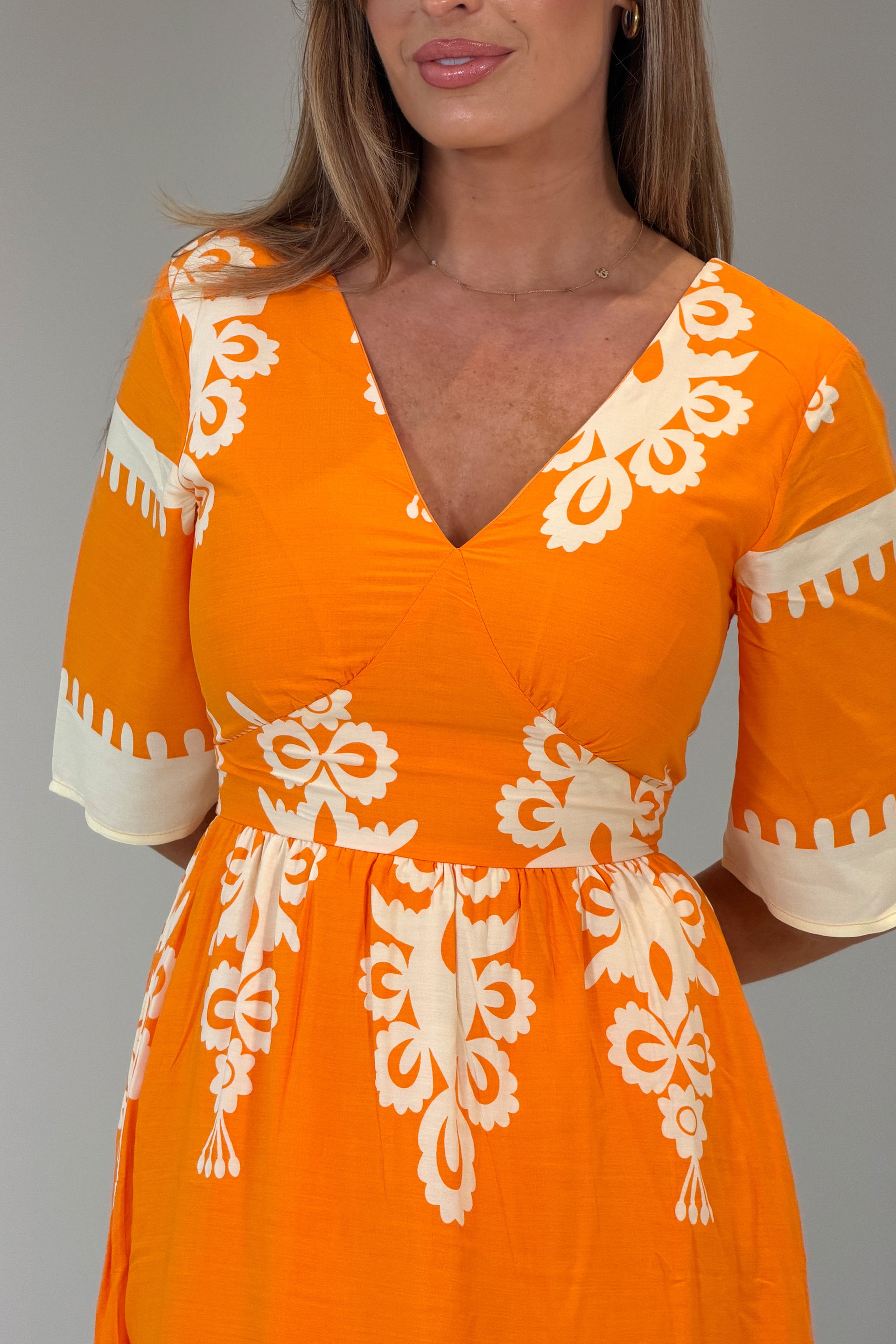 Suzanne Orange Boarder Midi Dress