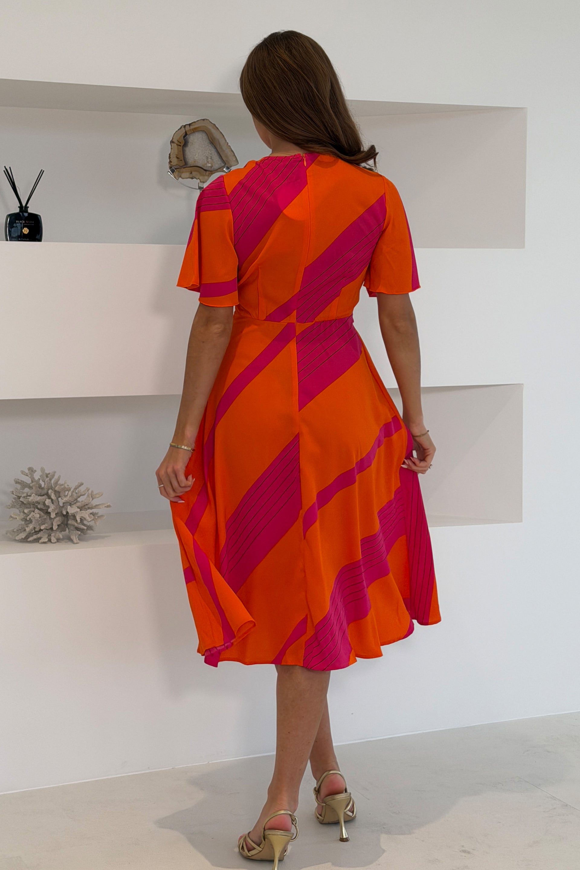 Nadine Orange Stripe Wrap Detail Midi Dress