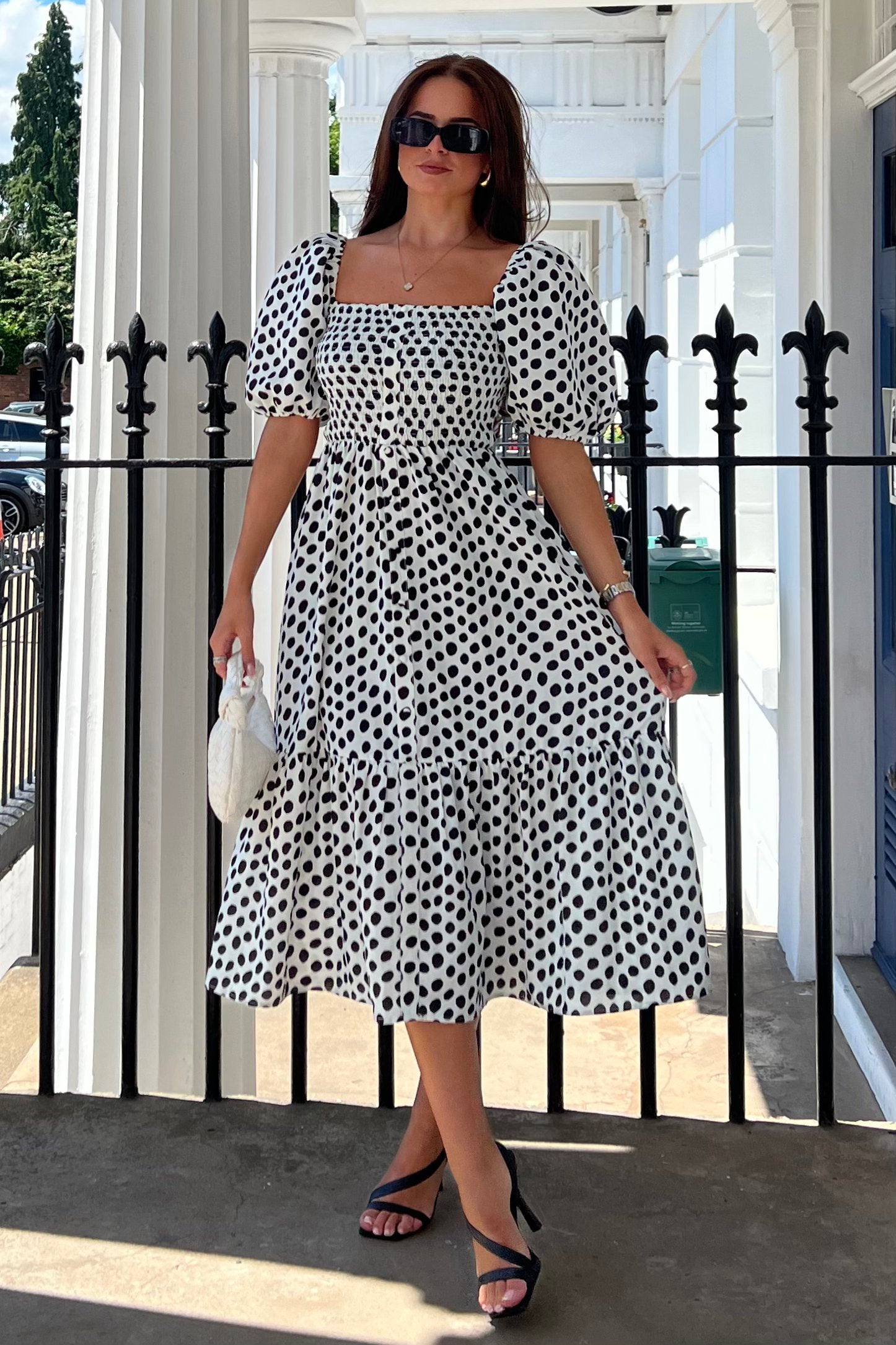 Mani Square Neck Tier Dress Polka