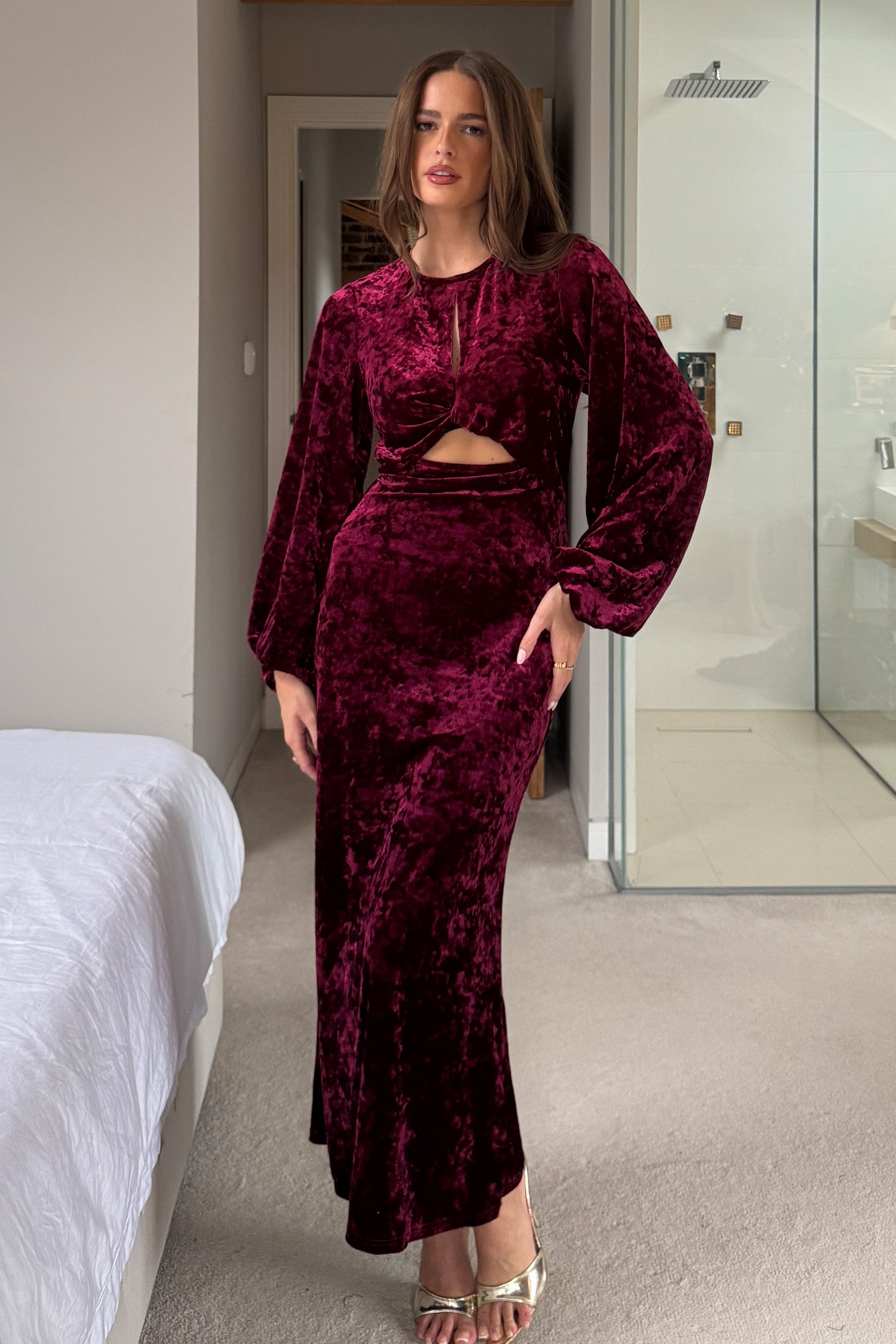 knee length dresses for ladies Finesse Burgundy Lace And Velvet Square-Neck Maxi Dress With Draped knee length dresses for ladies Finesse Burgundy Lace And Velvet Square-Neck Maxi Dress With Draped
