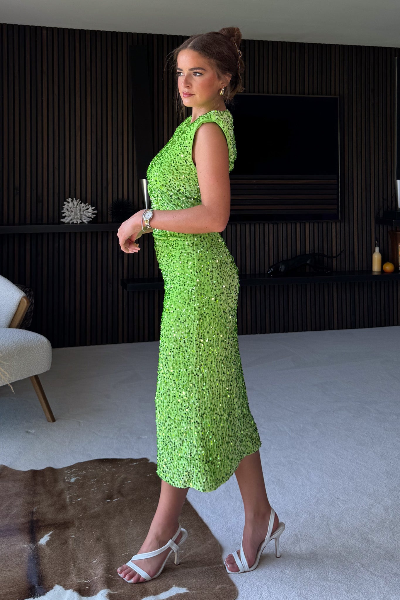 Edessa Lime Sequin Shoulder Pad Midi Dress Girl In Mind Edessa Lime Sequin Shoulder Pad Midi Dress Girl In Mind