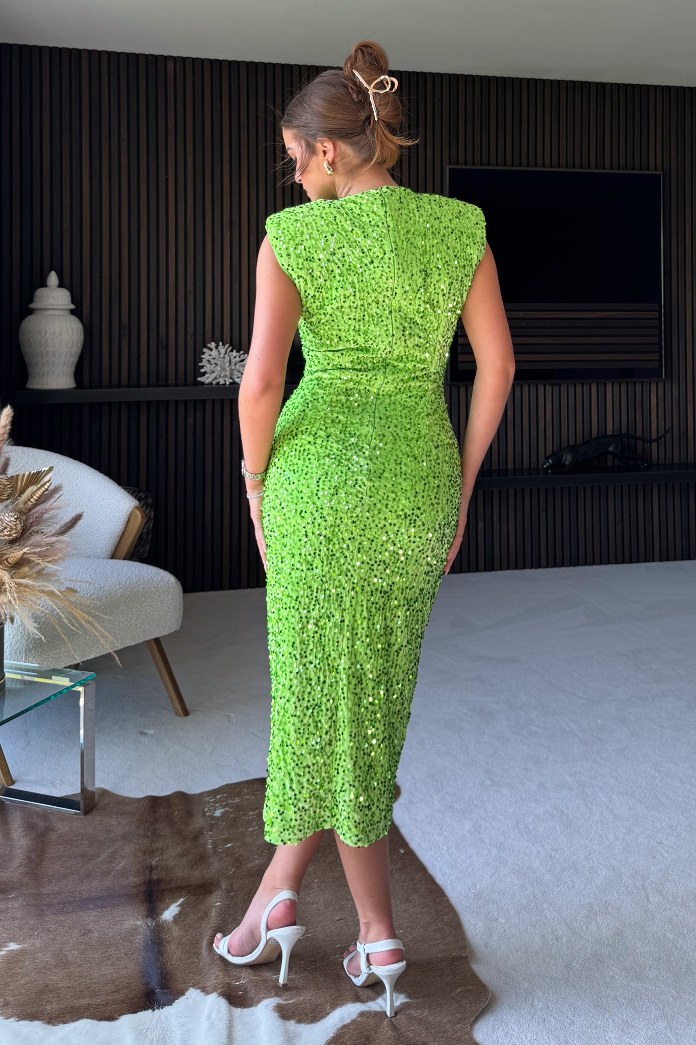 Edessa Lime Sequin Shoulder Pad Midi Dress Girl In Mind Edessa Lime Sequin Shoulder Pad Midi Dress Girl In Mind