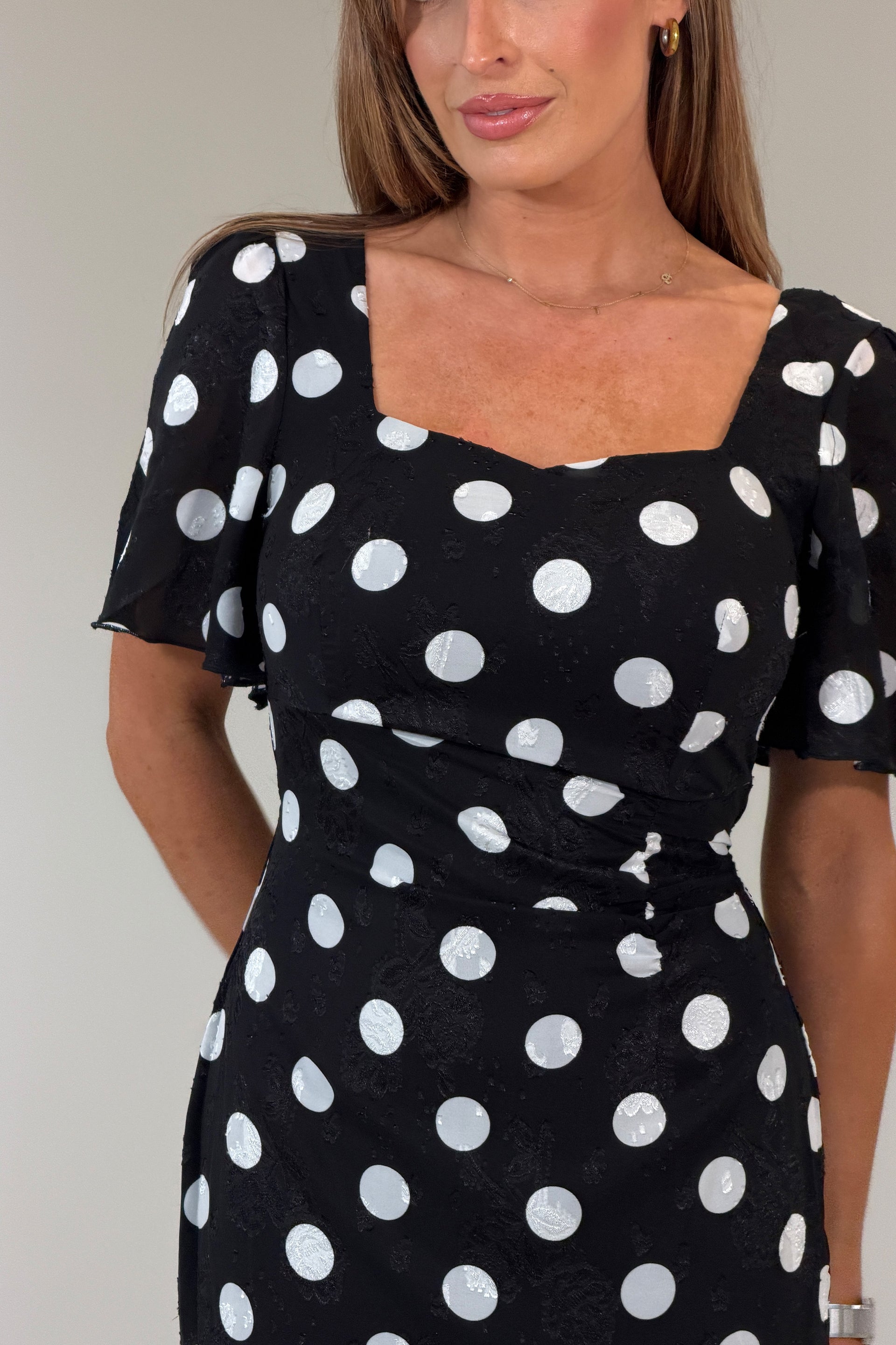 Heidi Spot Burnout Ruched Midi Dress  Girl In Mind