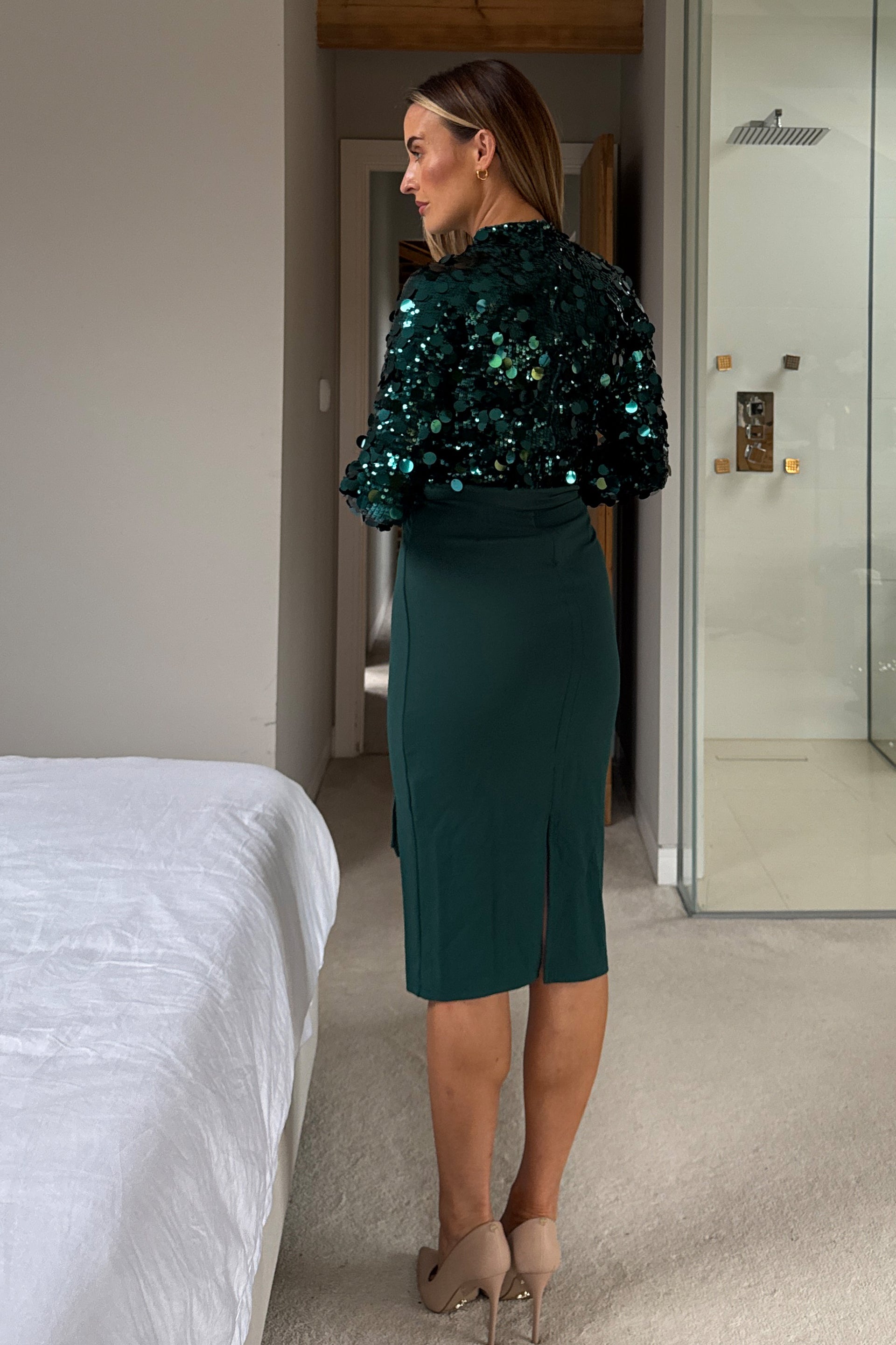 Trinity Green Sequin Midi Dress