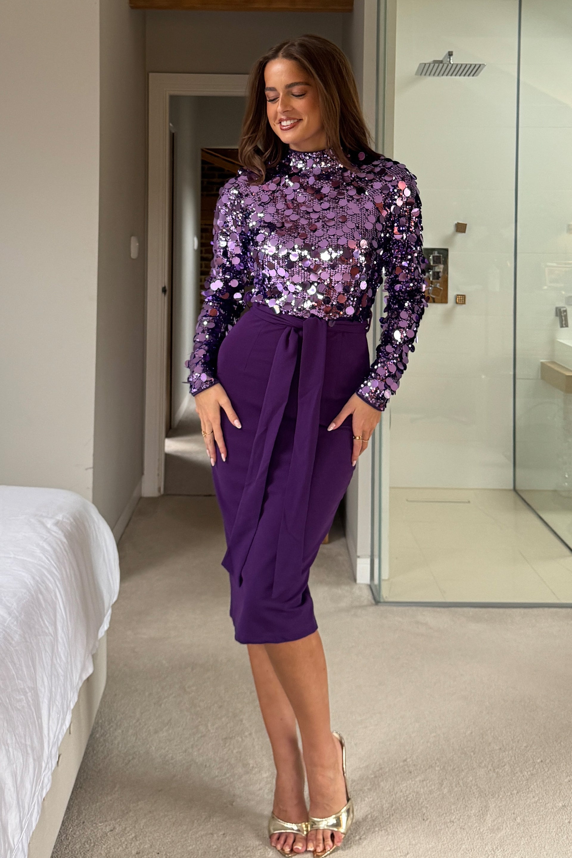 Trinity Purple Sequin Midi Dress