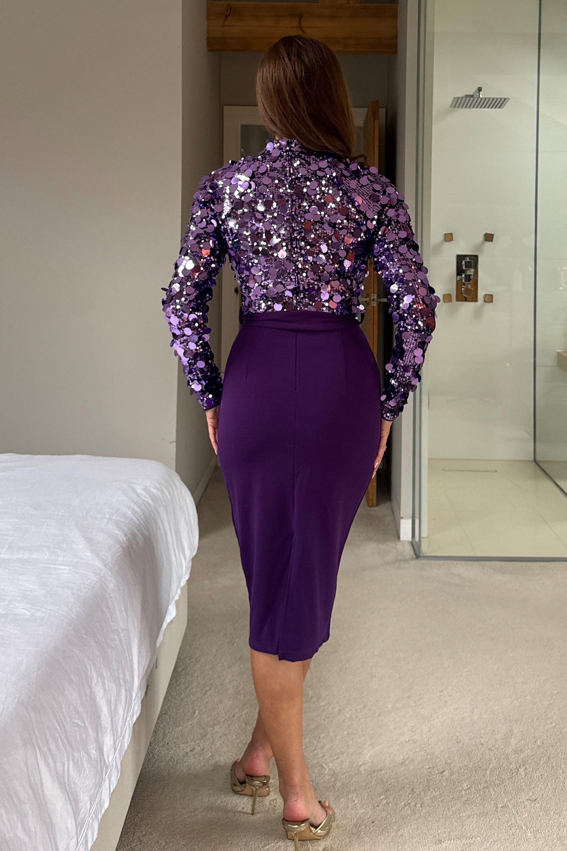 Trinity Purple Sequin Midi Dress