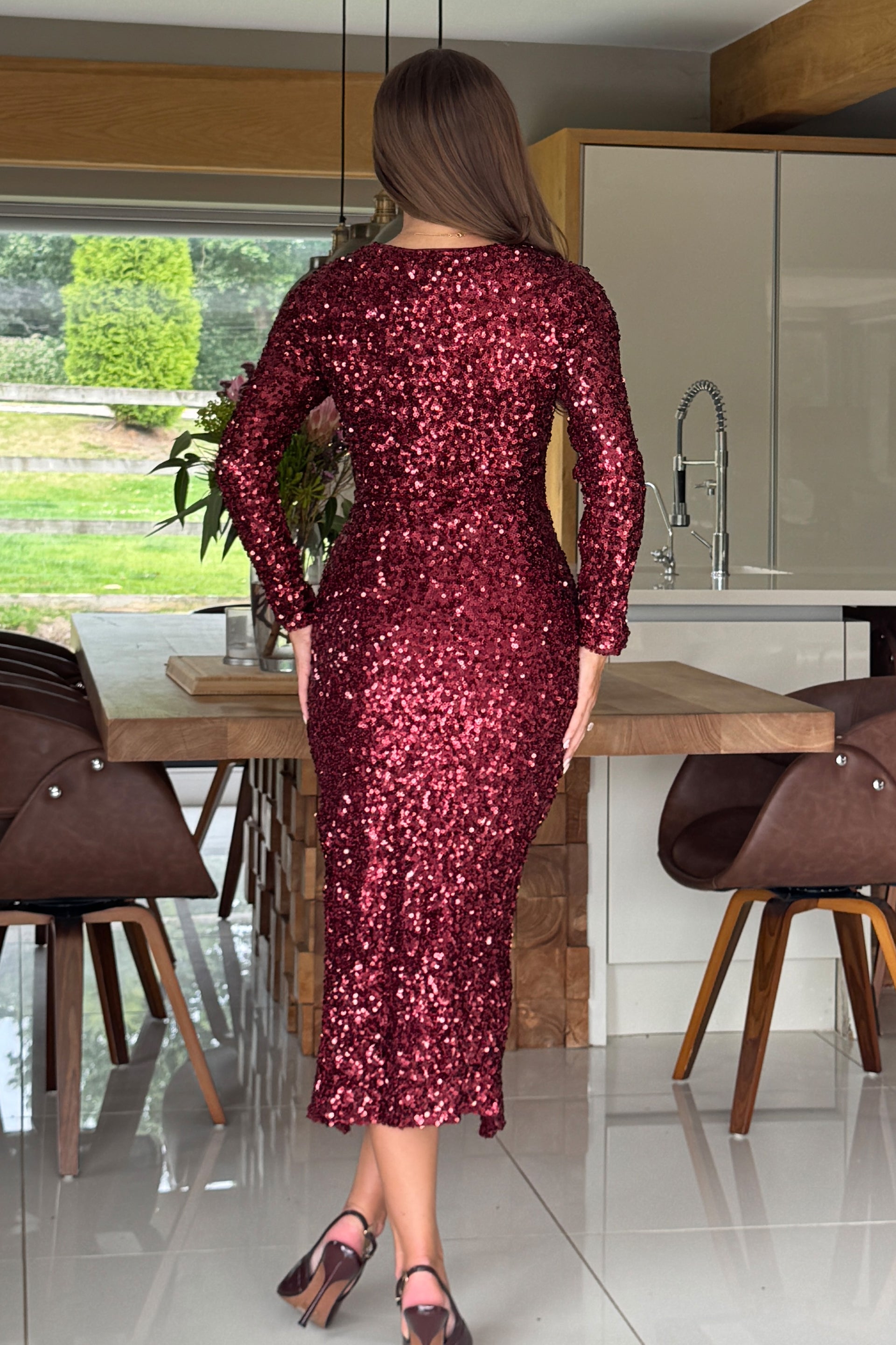 Celia Wine Sequin Wrap Midi Dress Girl In Mind Celia Wine Sequin Wrap Midi Dress Girl In Mind