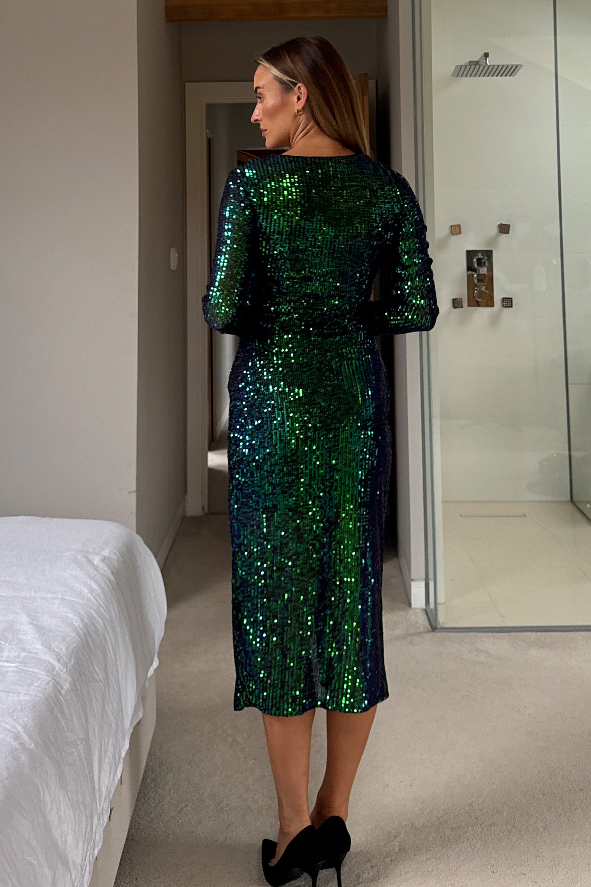 Celia Green Multi Sequin Wrap Midi Dress