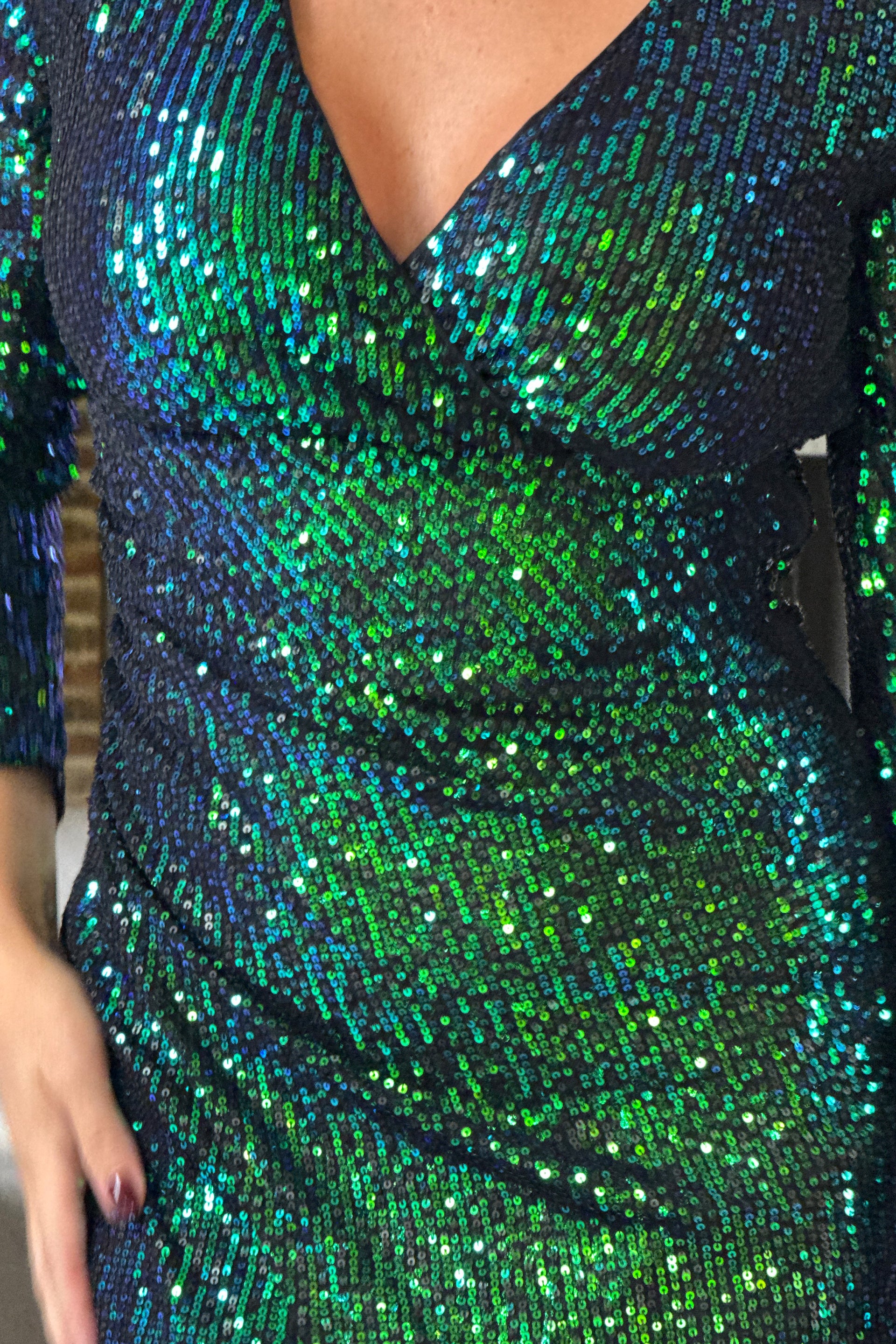 Celia Green Multi Sequin Wrap Midi Dress