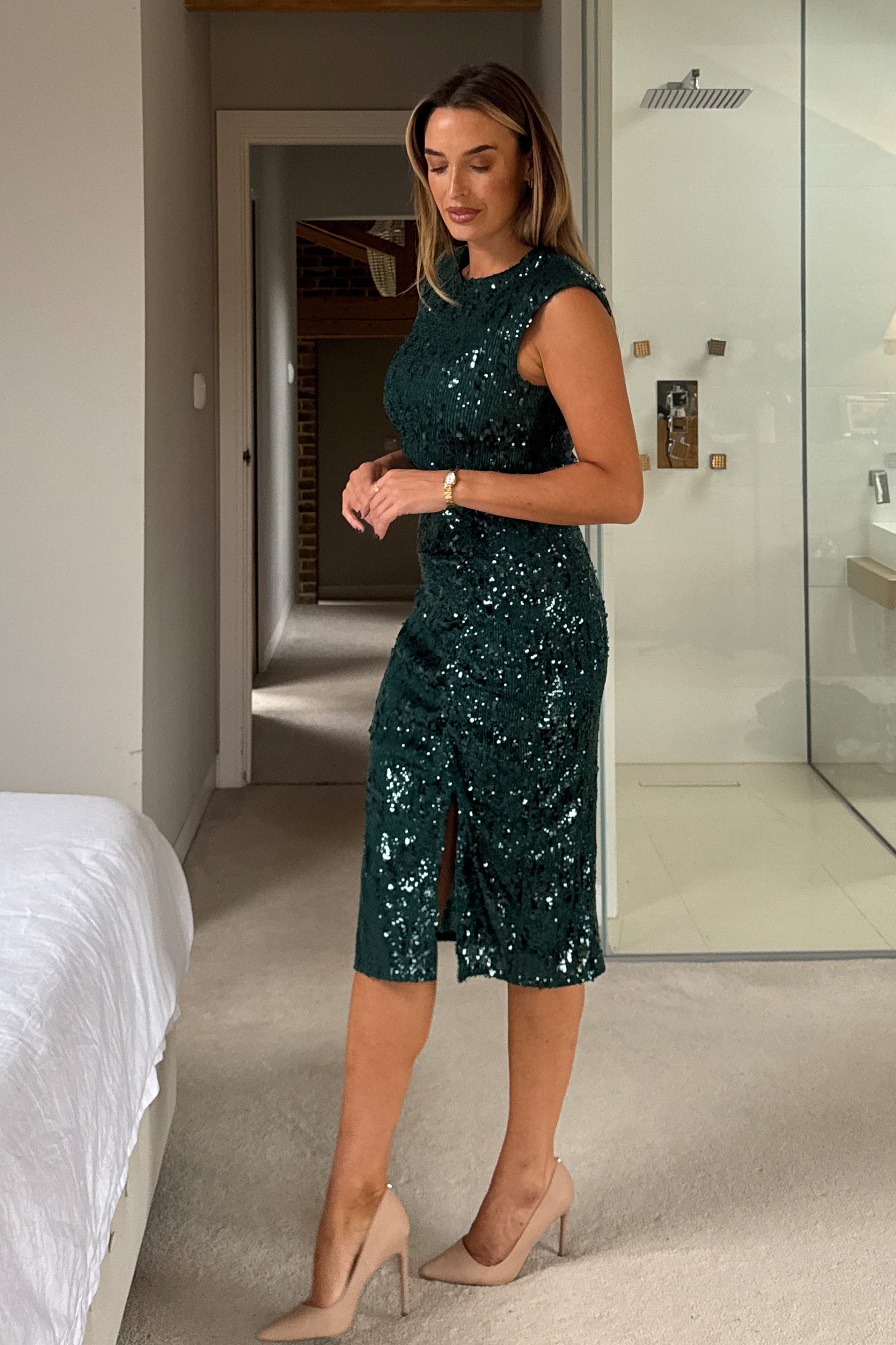 Estelle Green Sequin Ruched Midi Dress Girl In Mind Estelle Green Sequin Ruched Midi Dress Girl In Mind