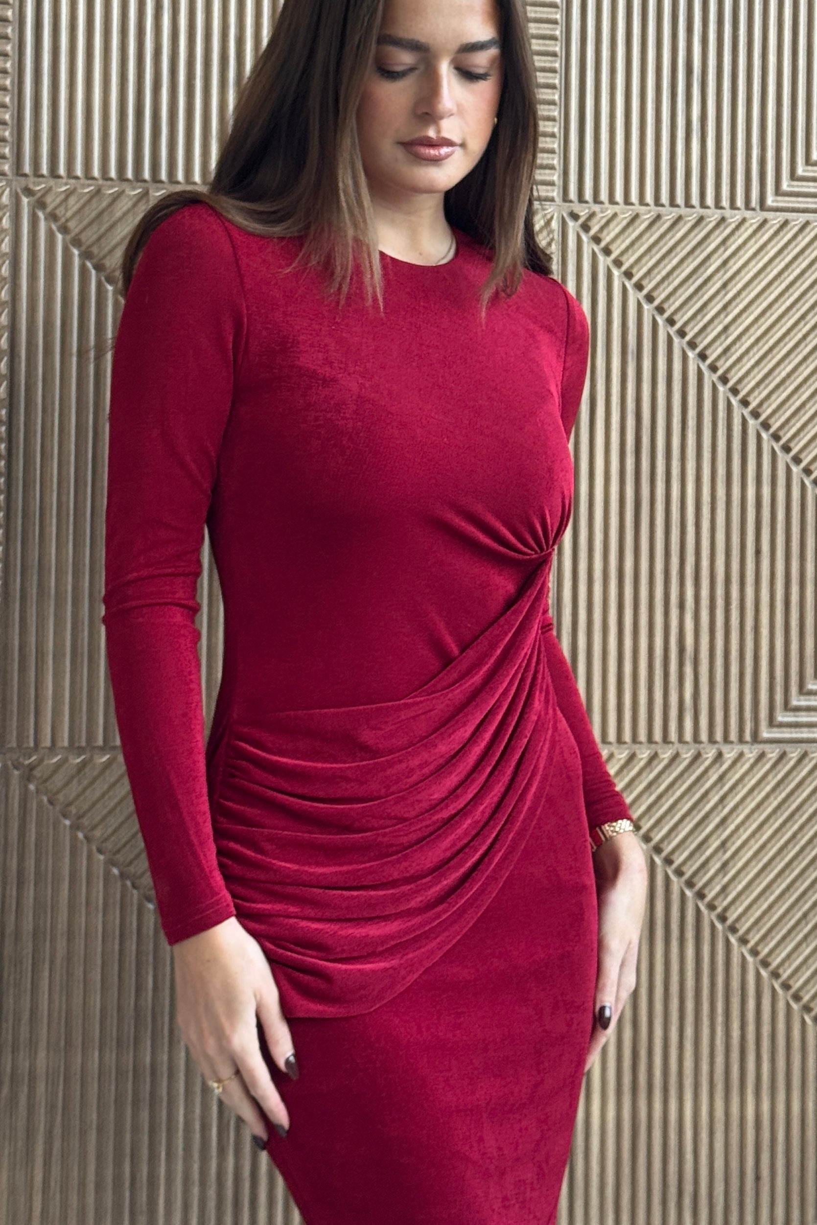 Antonia Wine Wrap Midi Dress