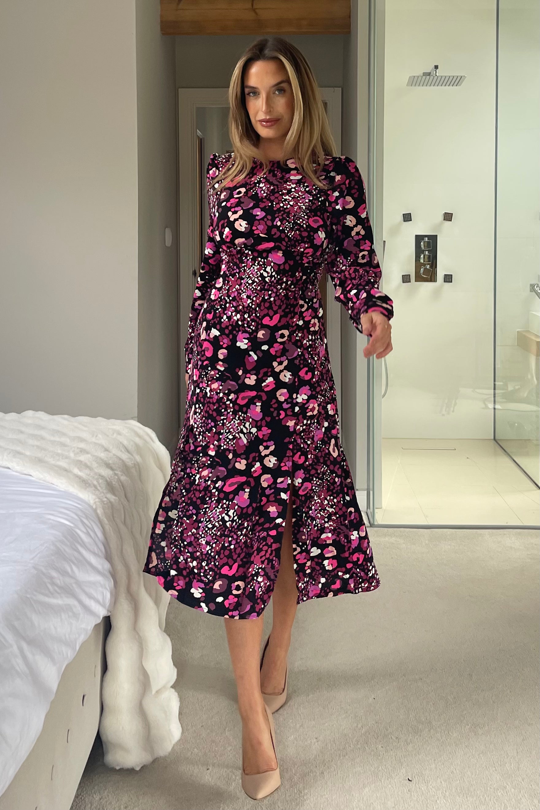 Cass Purple Animal Sweetheart Midi Dress  Girl In Mind