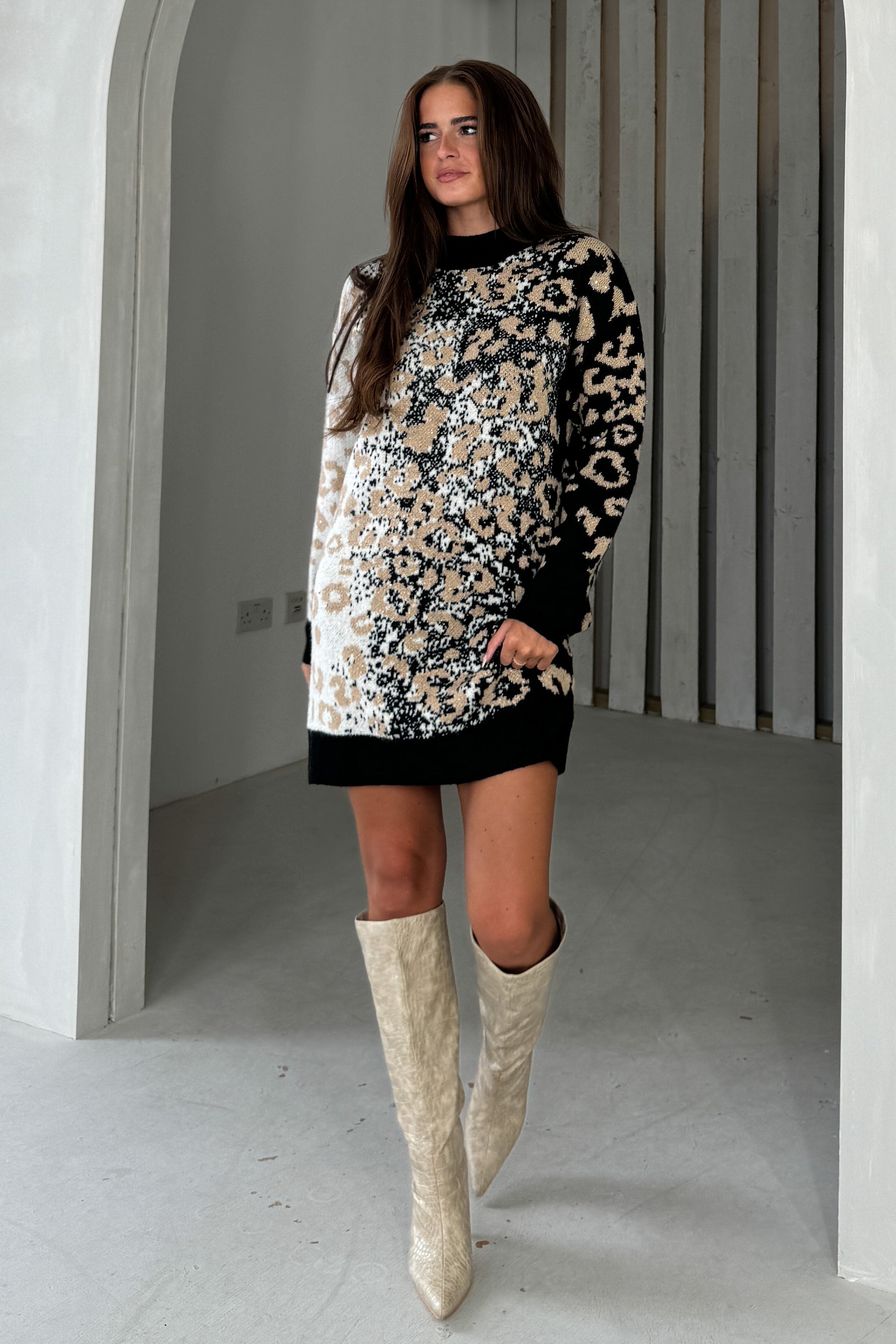 Mavis Black Leopard Jumper Dress Girl In Mind Mavis Black Leopard Jumper Dress Girl In Mind