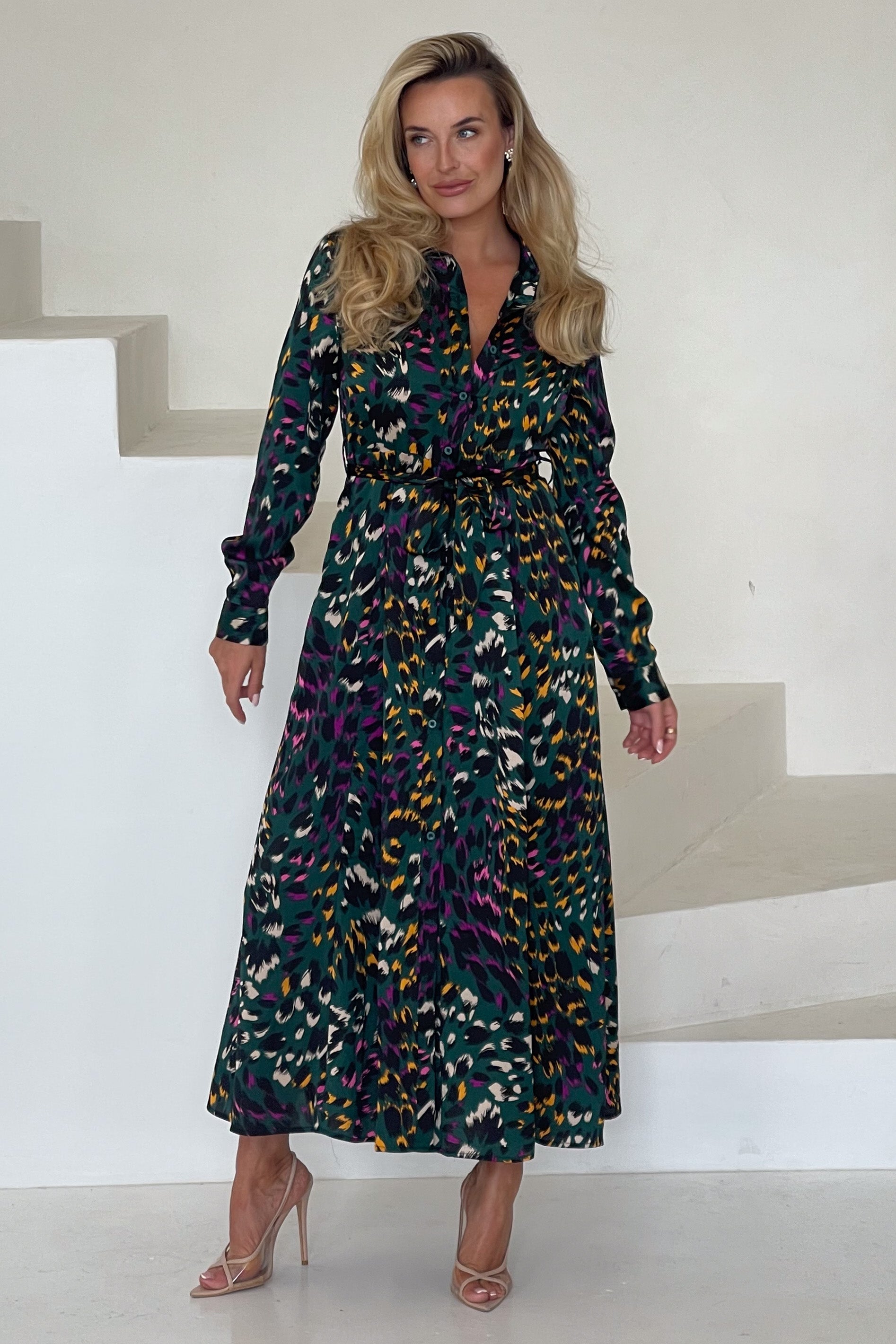 Brielle Green Animal Shirt Midi Dress Girl In Mind Brielle Green Animal Shirt Midi Dress Girl In Mind