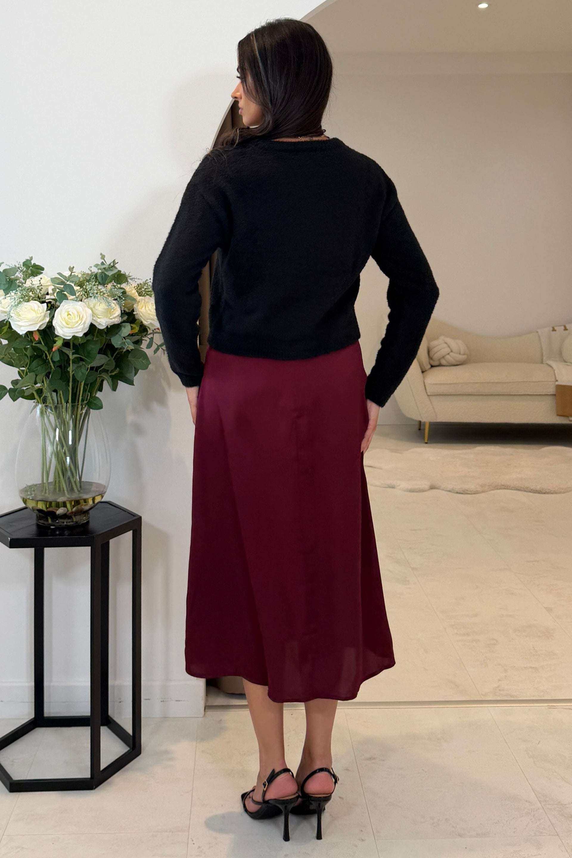 Ayesha Jumper And Satin Slip Dress Set Wine