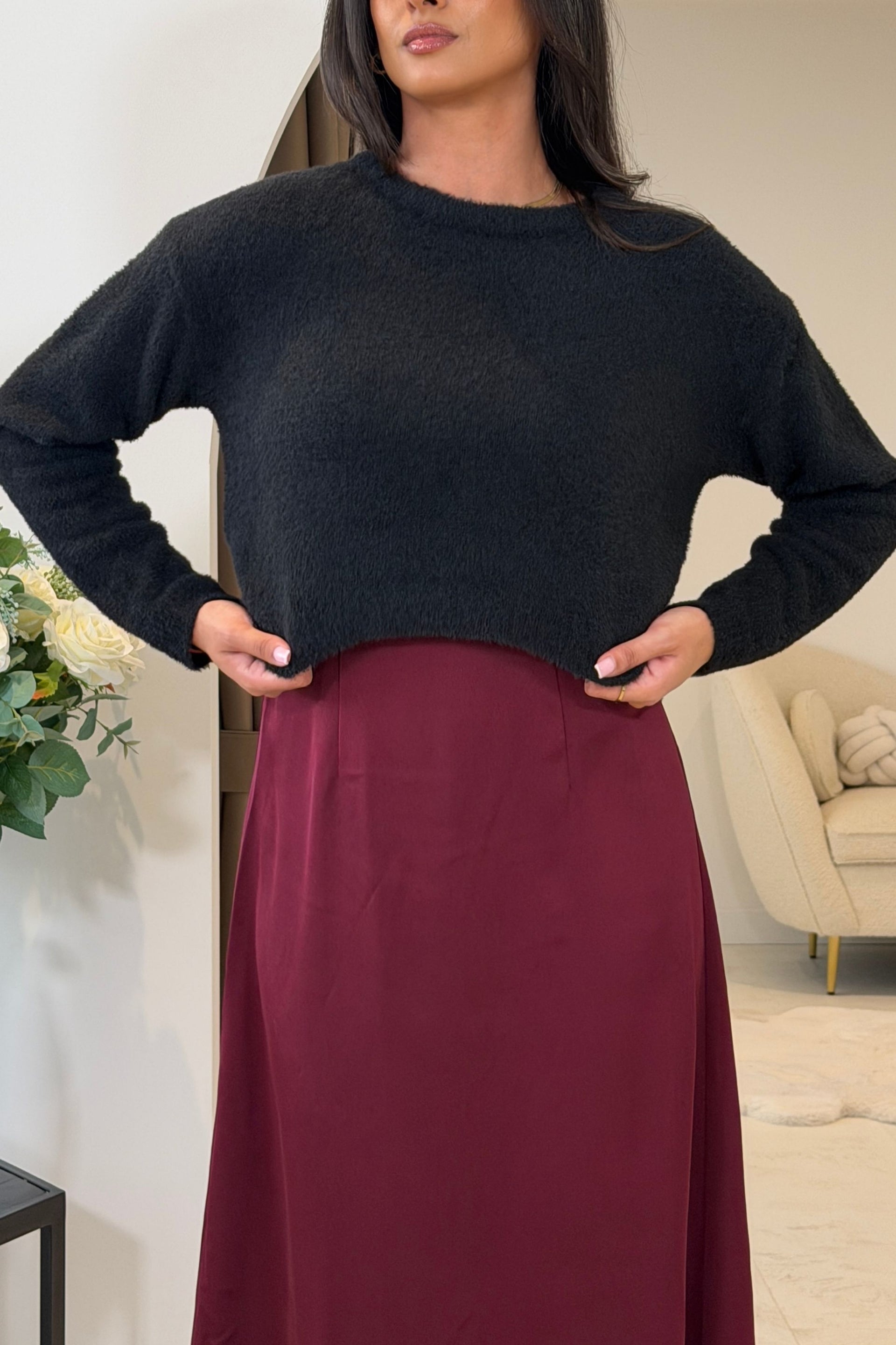 Ayesha Jumper And Satin Slip Dress Set Wine