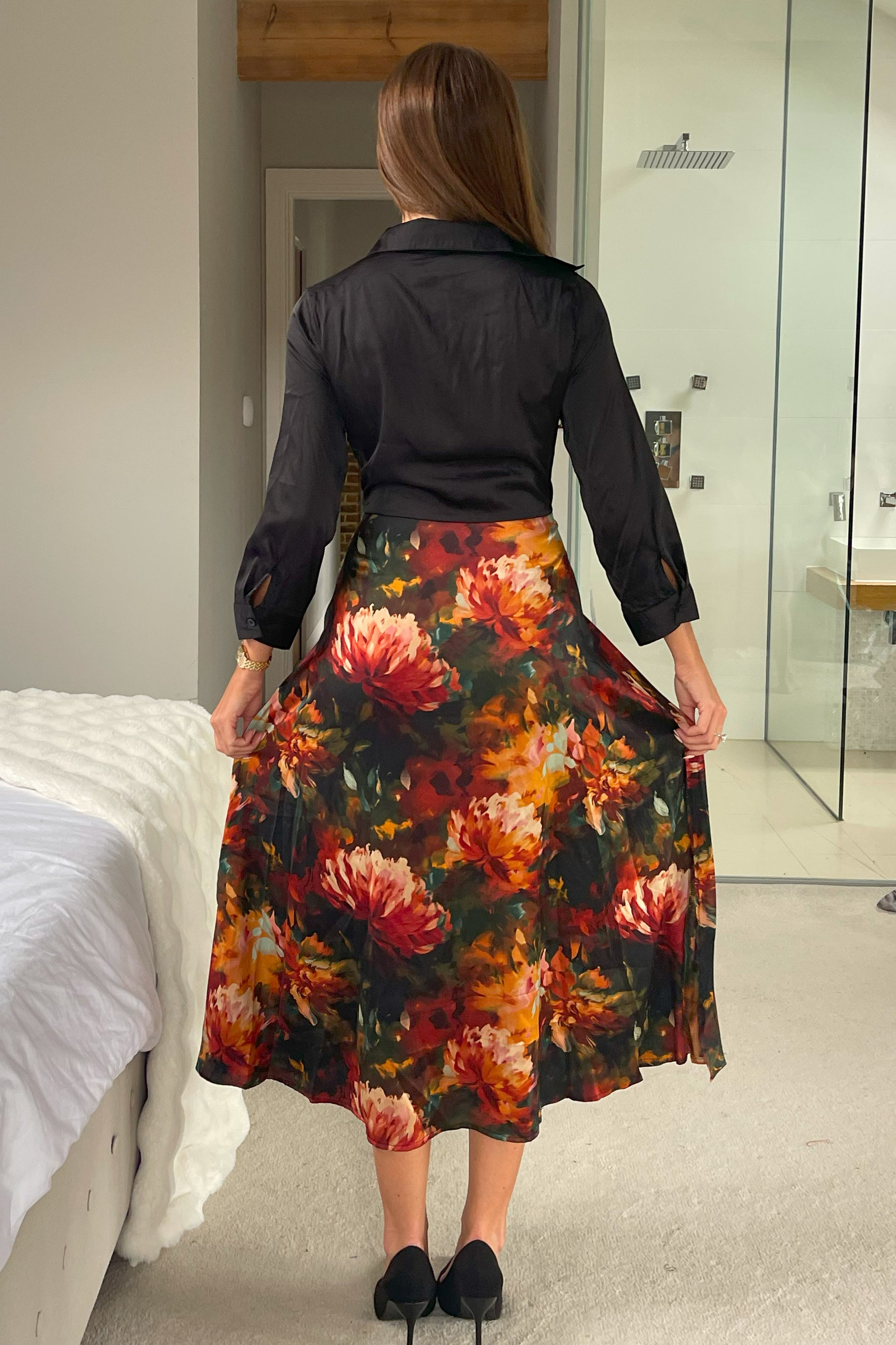 Isabella Black and Floral Tie Front Shirt Dress – Girl In Mind