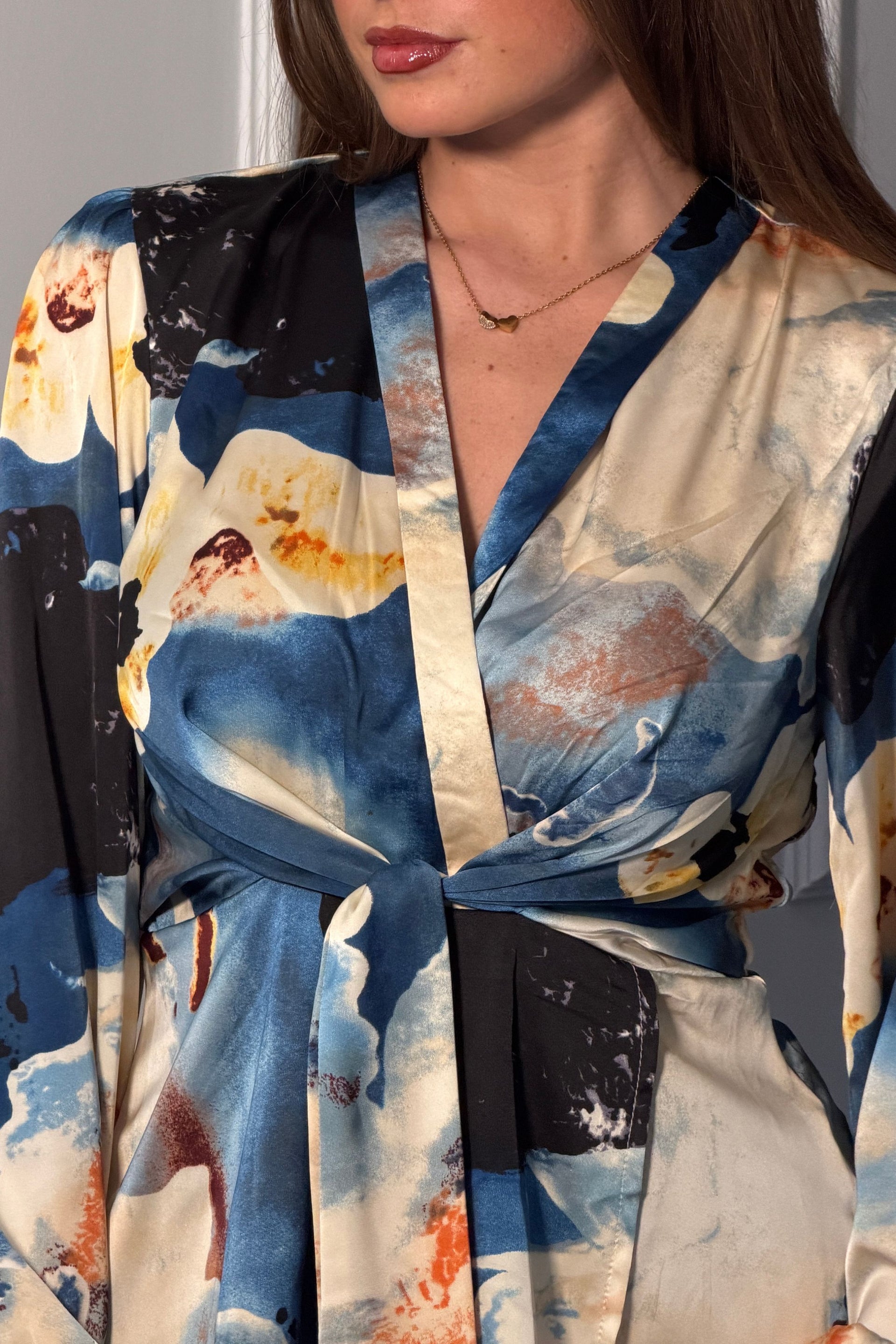 Brooke Blue Marble Print Tie Front Top