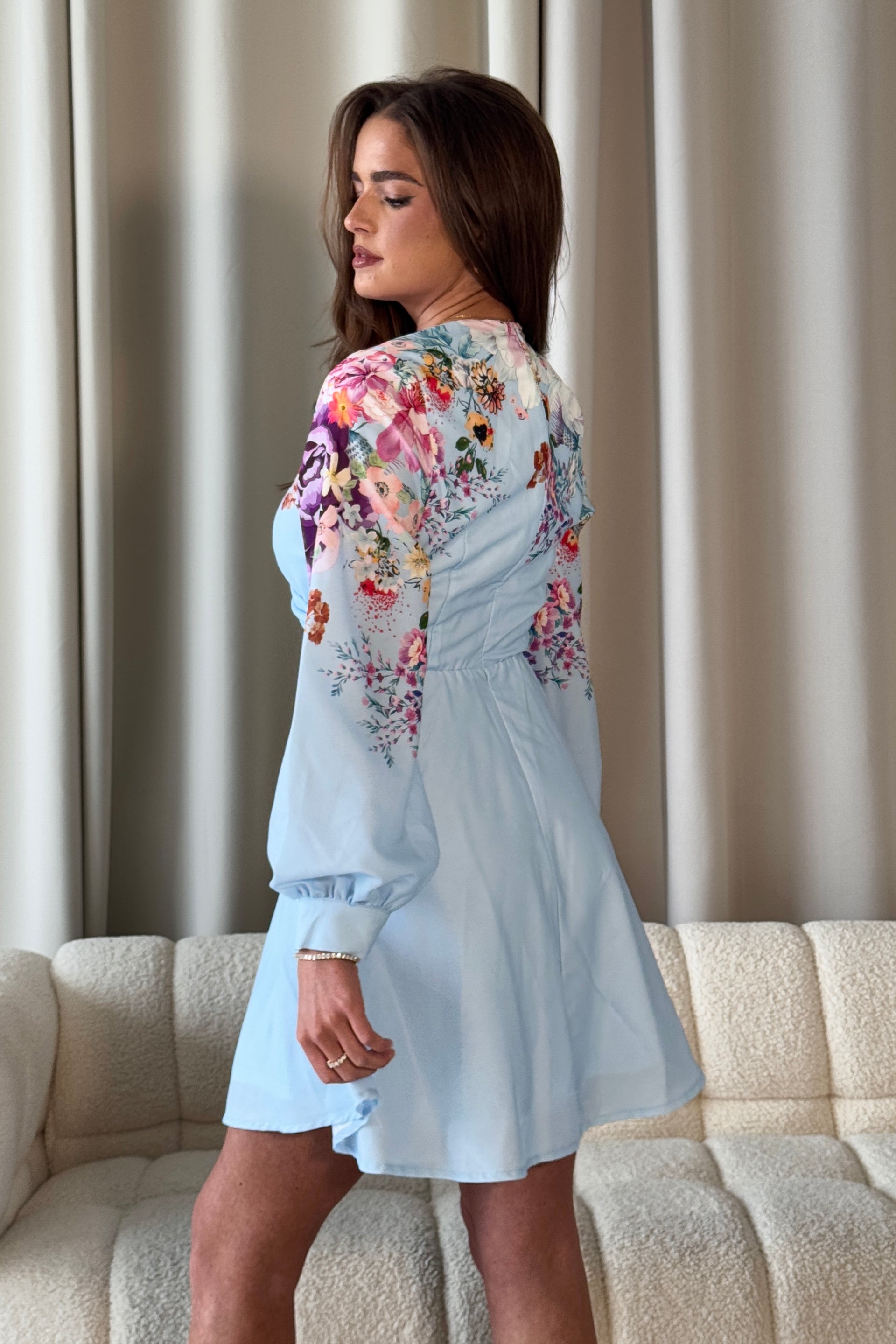 Ruth Blue Floral Wrap Mini Skater Dress – Girl In Mind