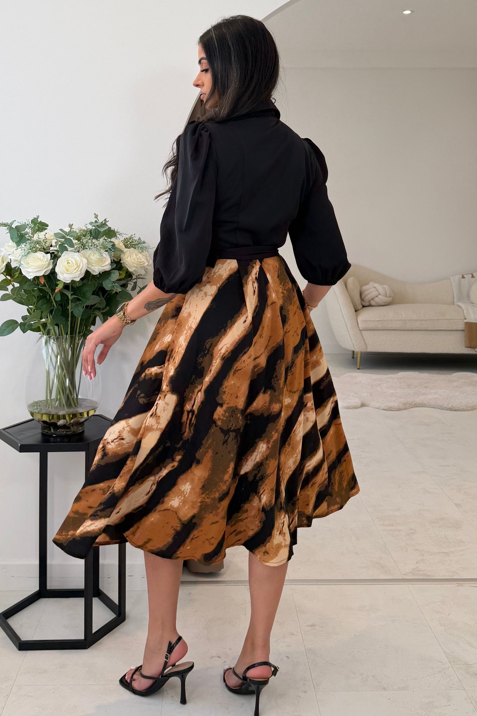 Holland Brown Print Midi Dress