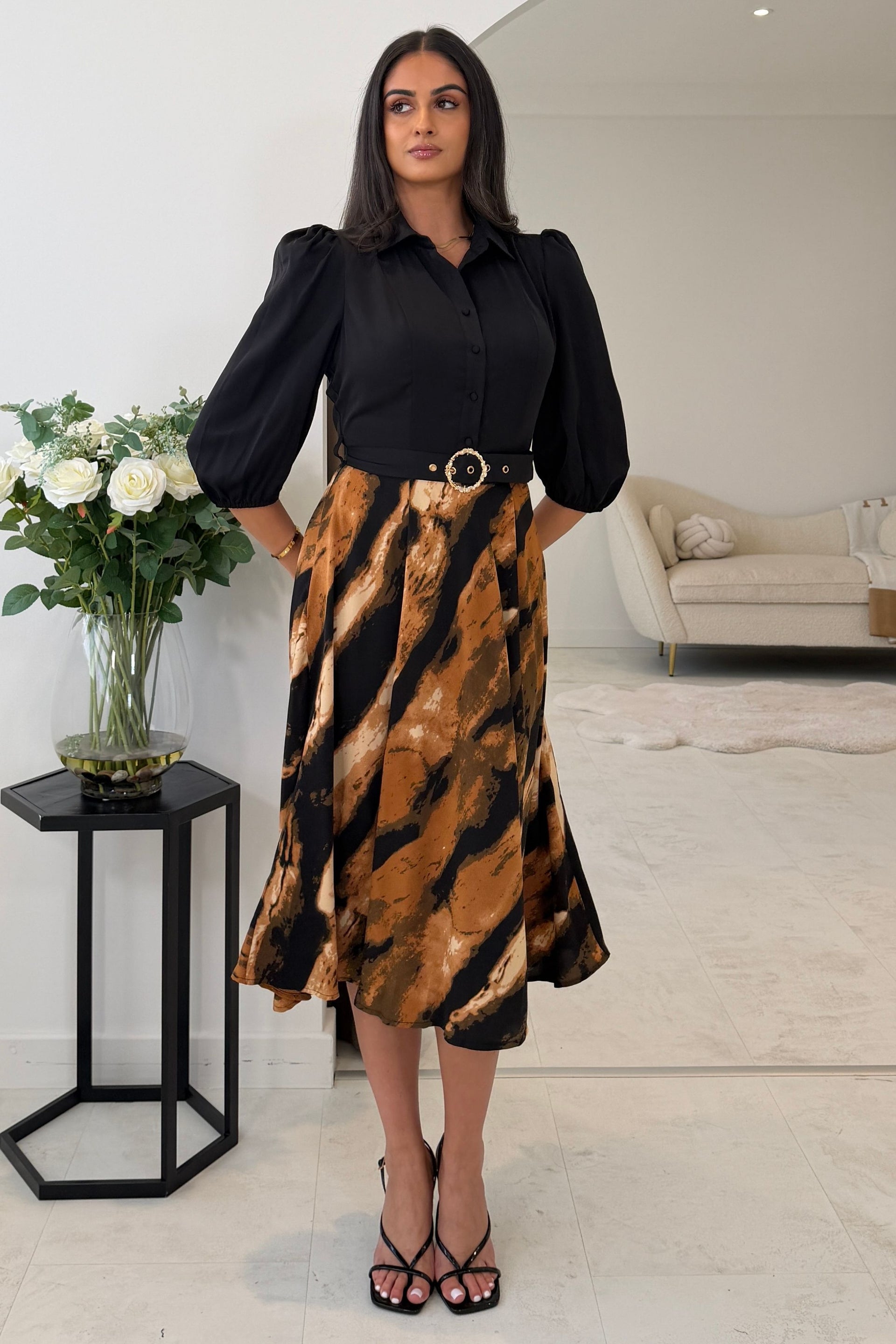 Holland Brown Print Midi Dress