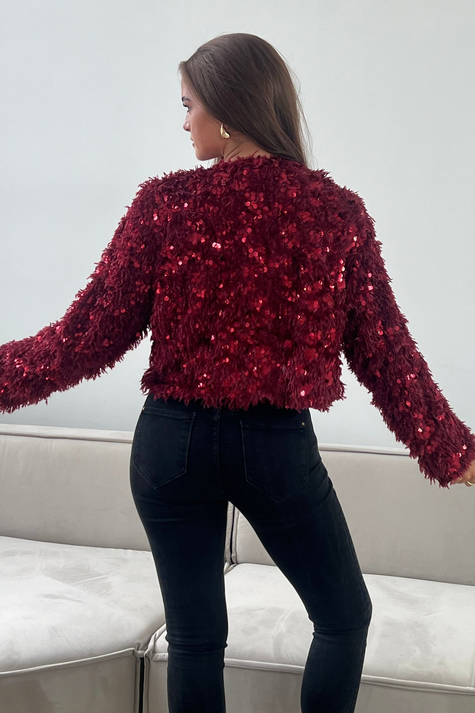Lynn Sequin Cropped Cardigan Wine – Girl In Mind