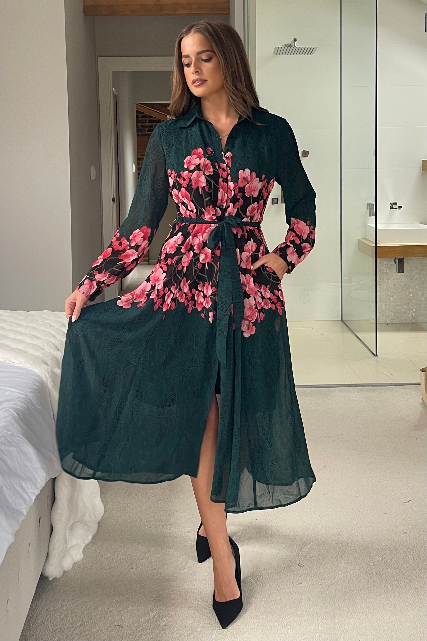 Everly Green Floral Shirt Midi Dress Girl In Mind Everly Green Floral Shirt Midi Dress Girl In Mind