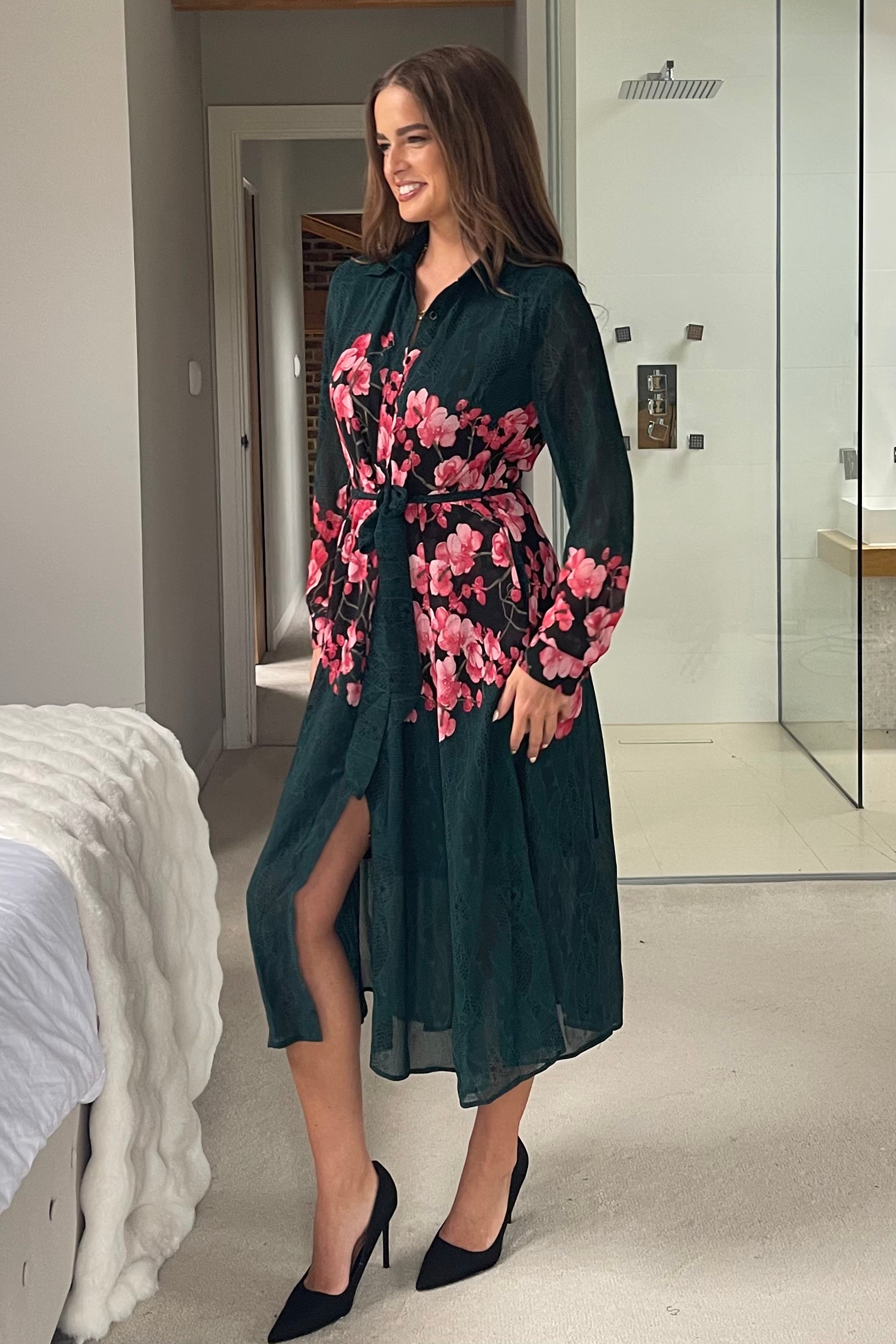 Everly Green Floral Shirt Midi Dress  Girl In Mind