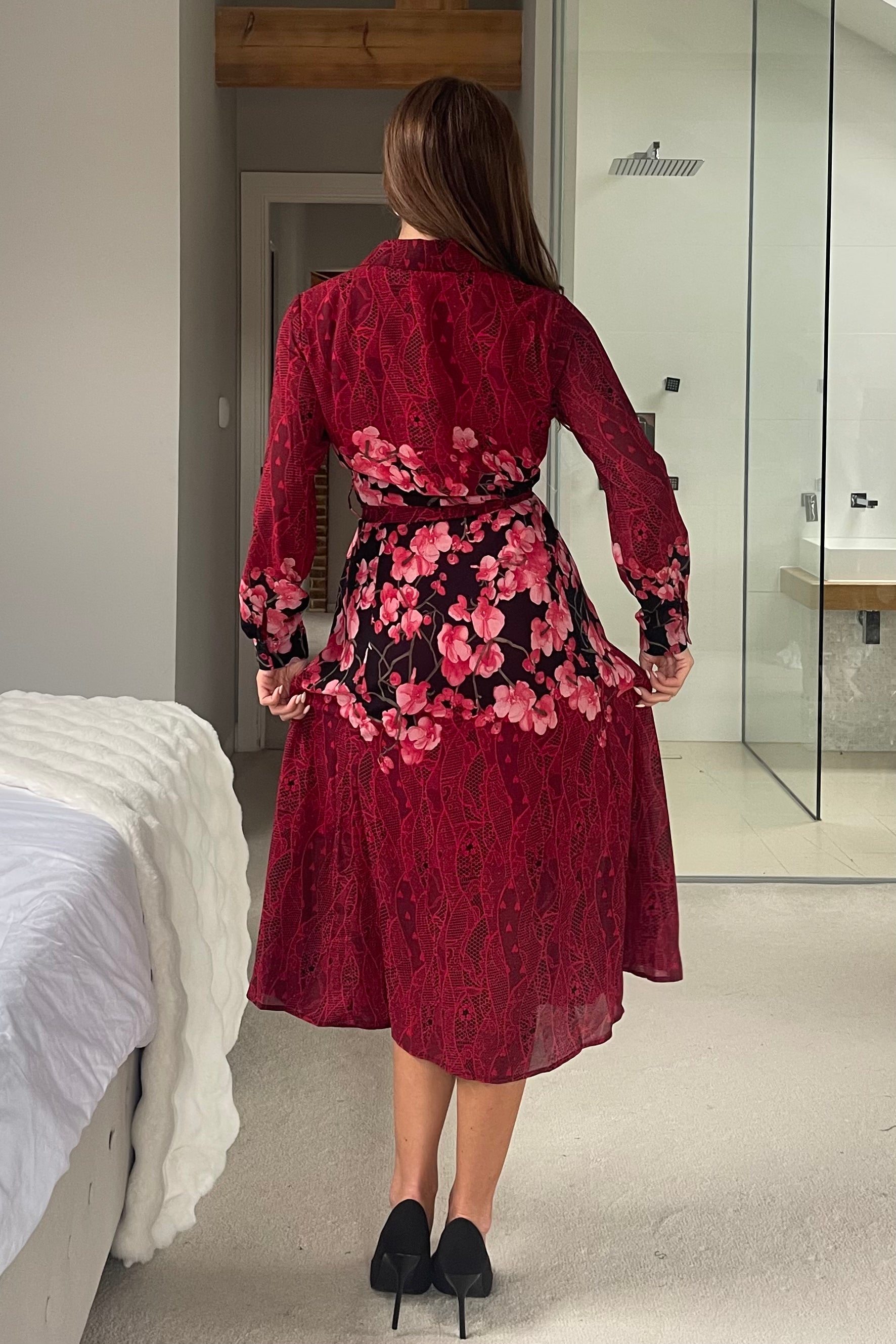 Everly Red Floral Shirt Midi Dress Girl In Mind Everly Red Floral Shirt Midi Dress Girl In Mind
