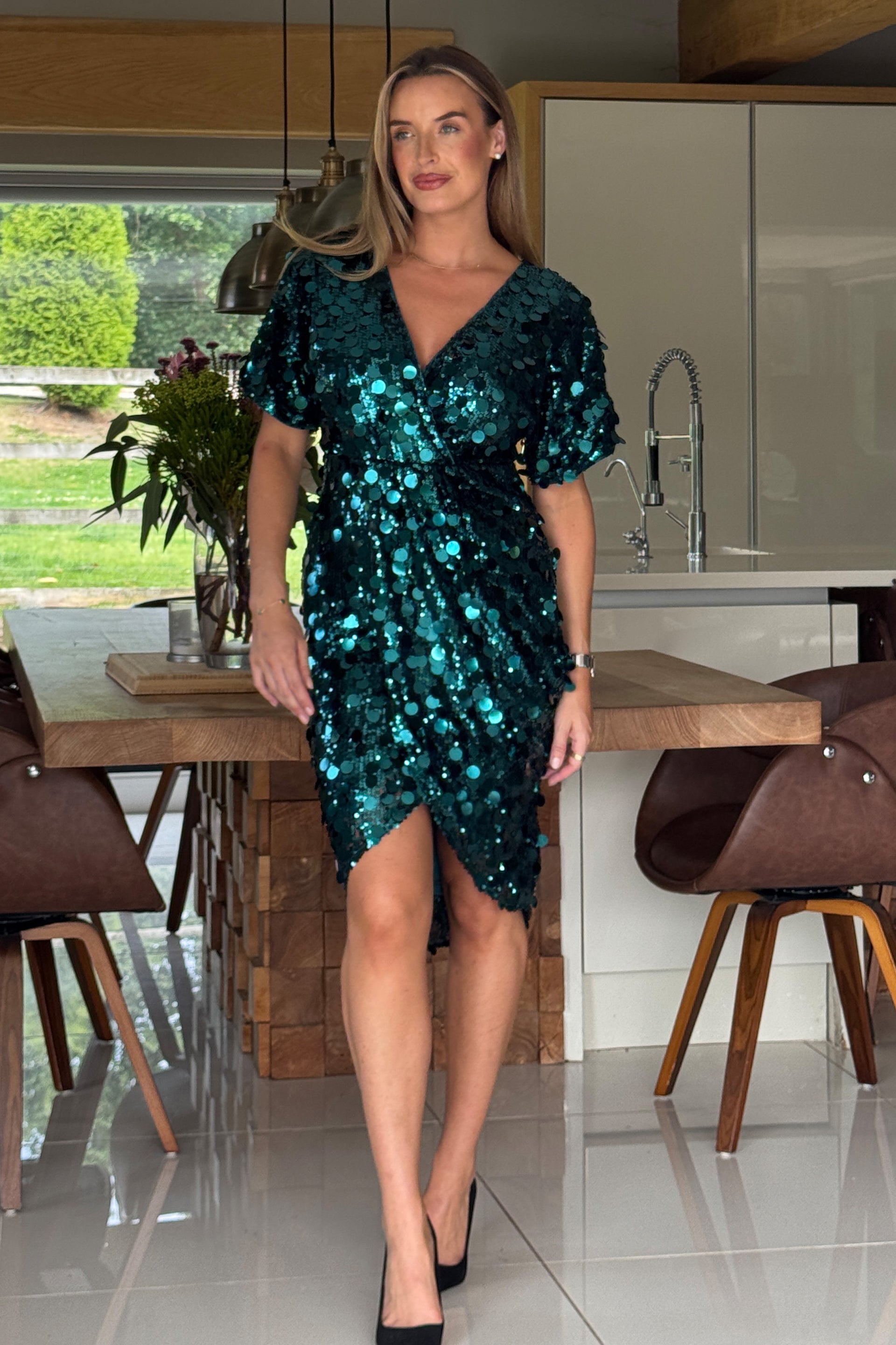 Novah Green Sequin Wrap Detailing Midi Dress Girl In Mind Novah Green Sequin Wrap Detailing Midi Dress Girl In Mind