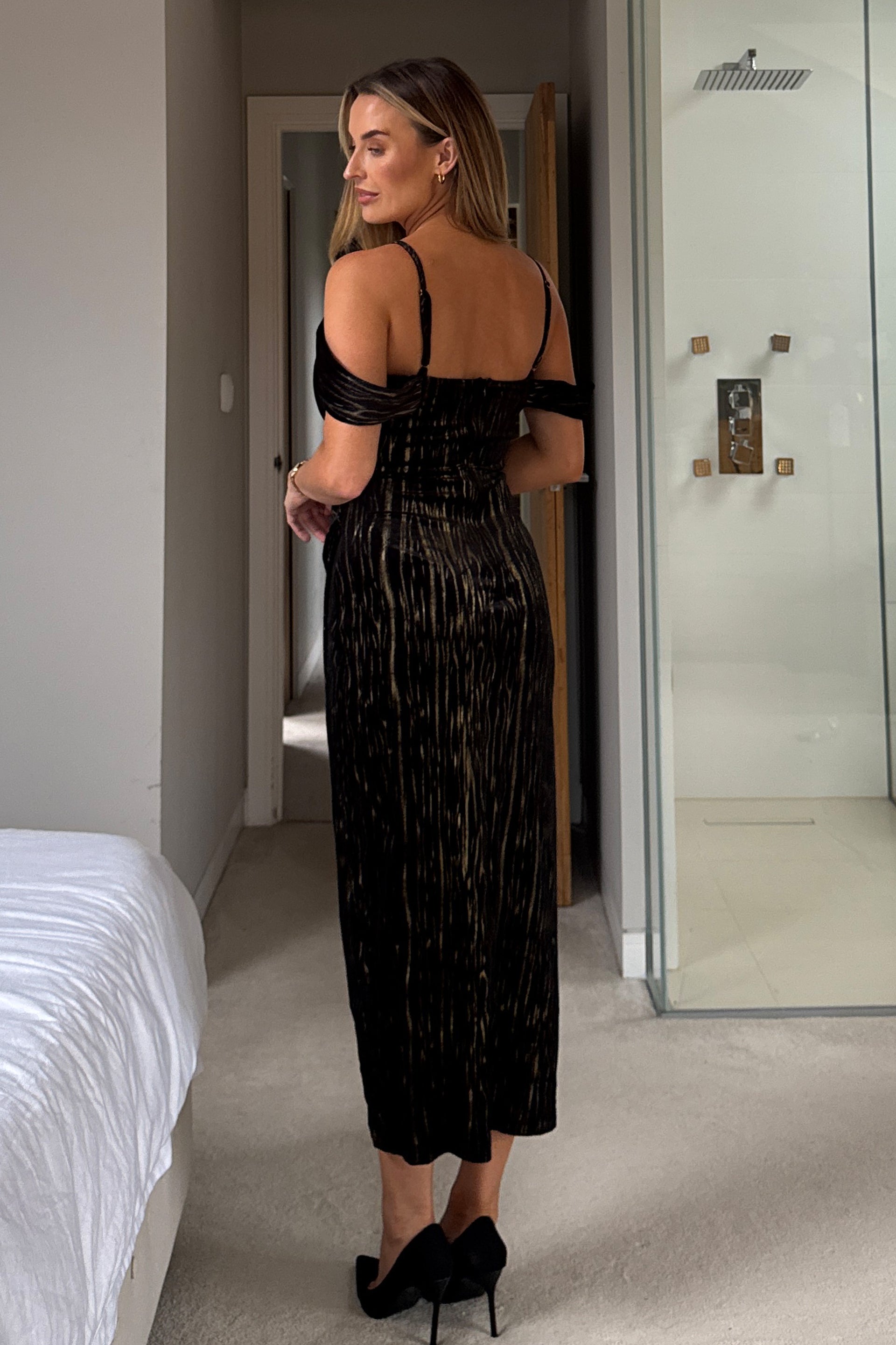 Camila Velvet Foil Wrap Over Midi Dress Black And Gold Girl In Mind Camila Velvet Foil Wrap Over Midi Dress Black And Gold Girl In Mind