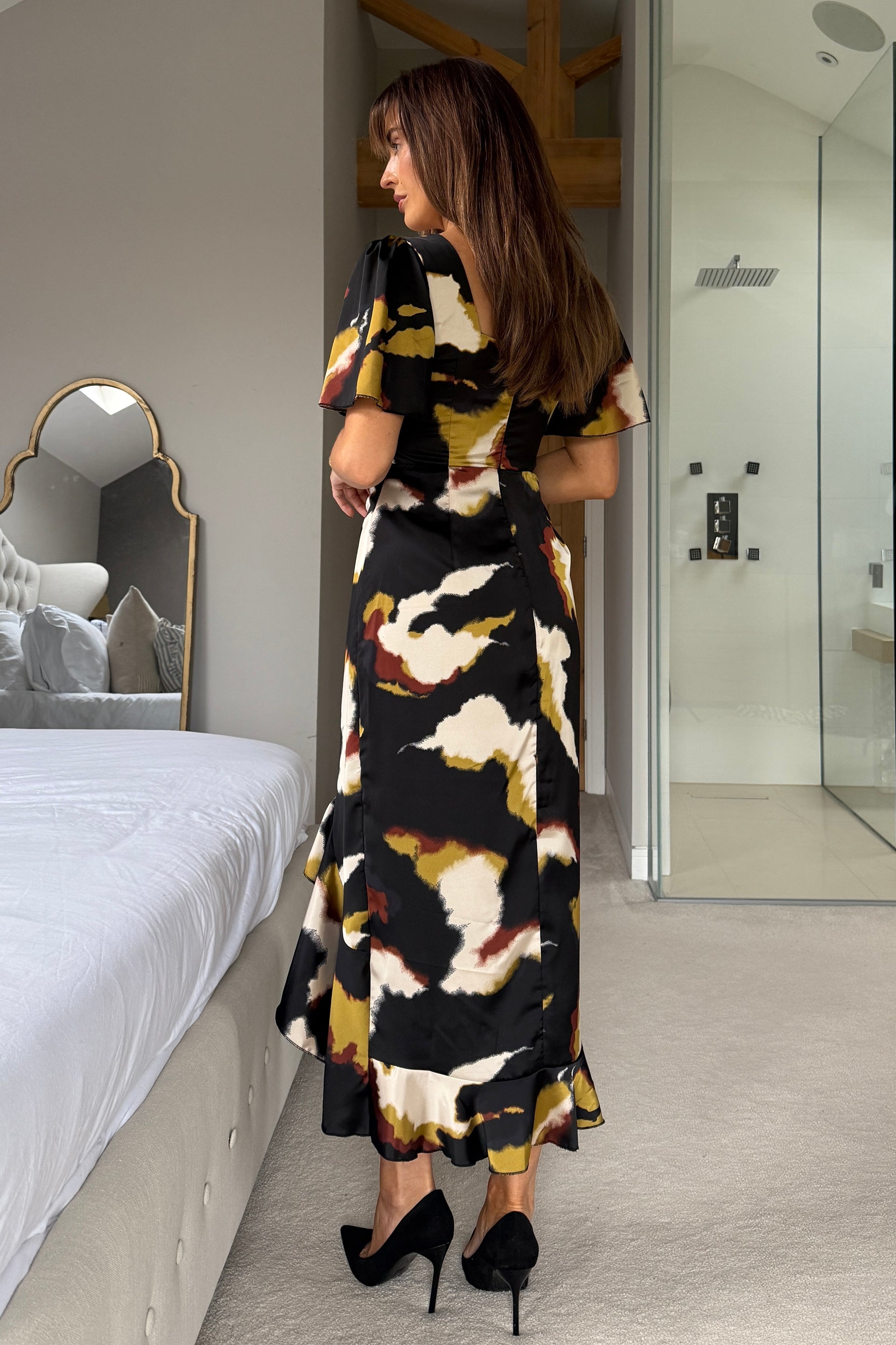 Heidi Abstract Print Ruched Midi Dress