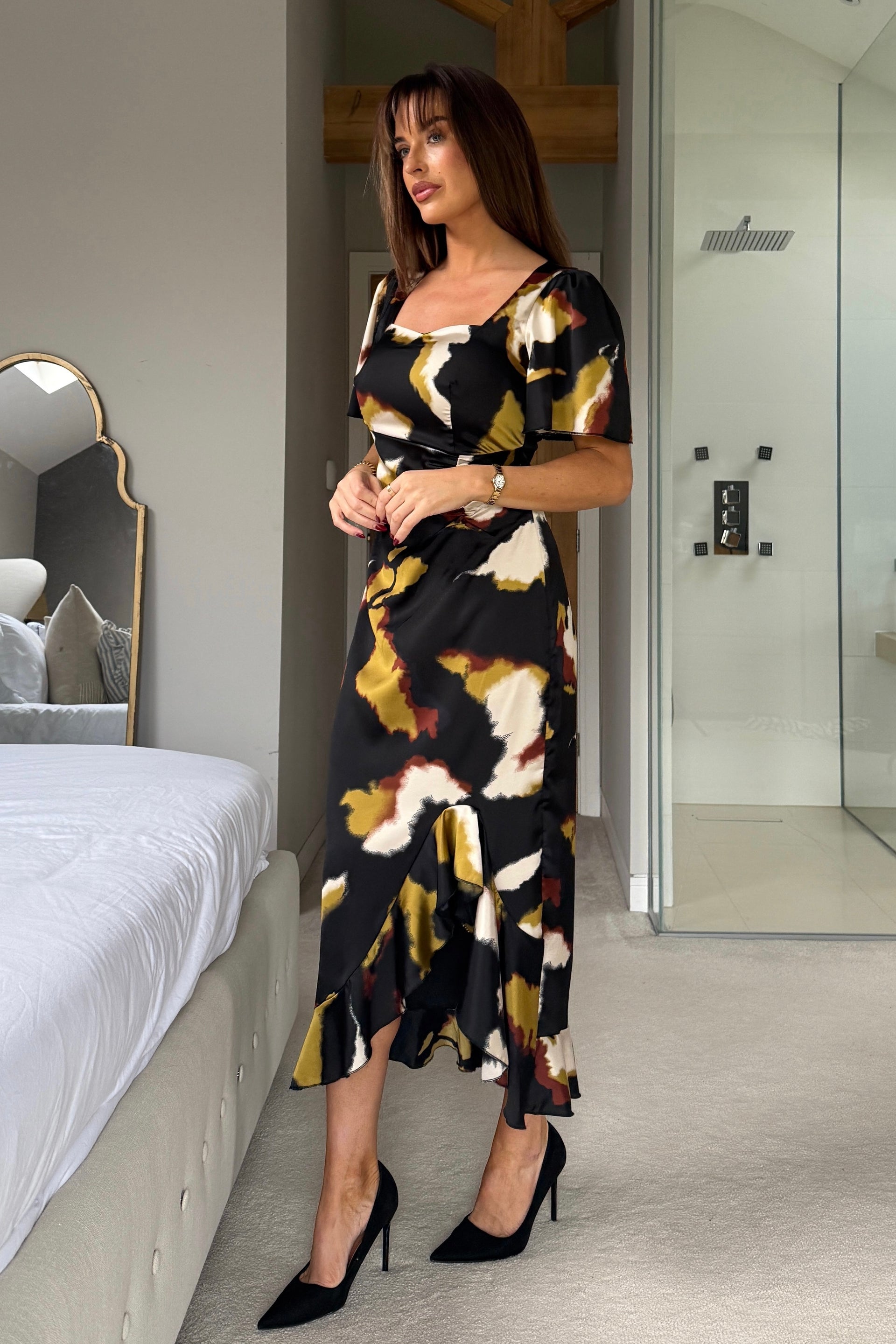 Heidi Abstract Print Ruched Midi Dress